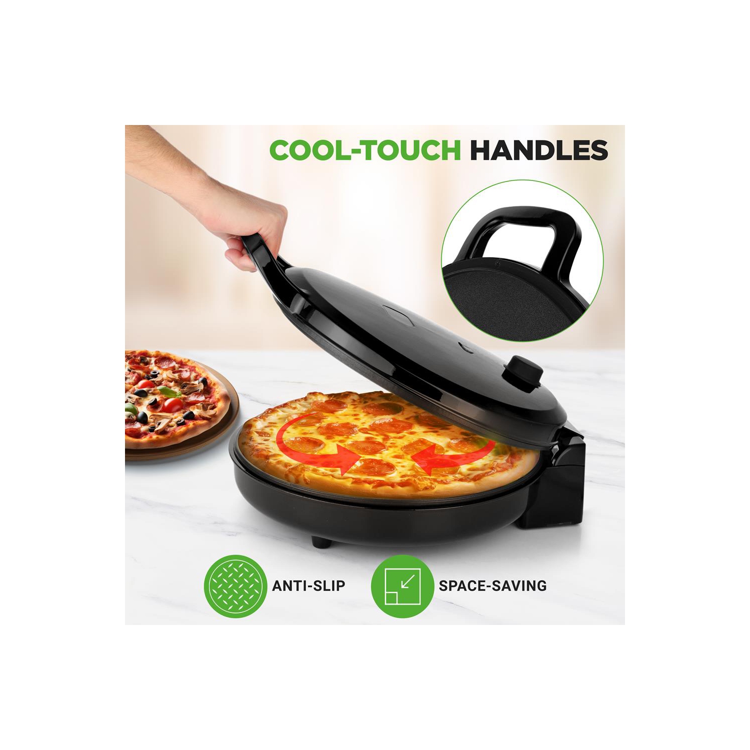NutriChef Countertop Pizza Maker | 1500W Non-Stick Electric Pizza Cooker | Make 12" Personal Pizzas, Eggs, Toast & More | Compact & Space-Saving |
