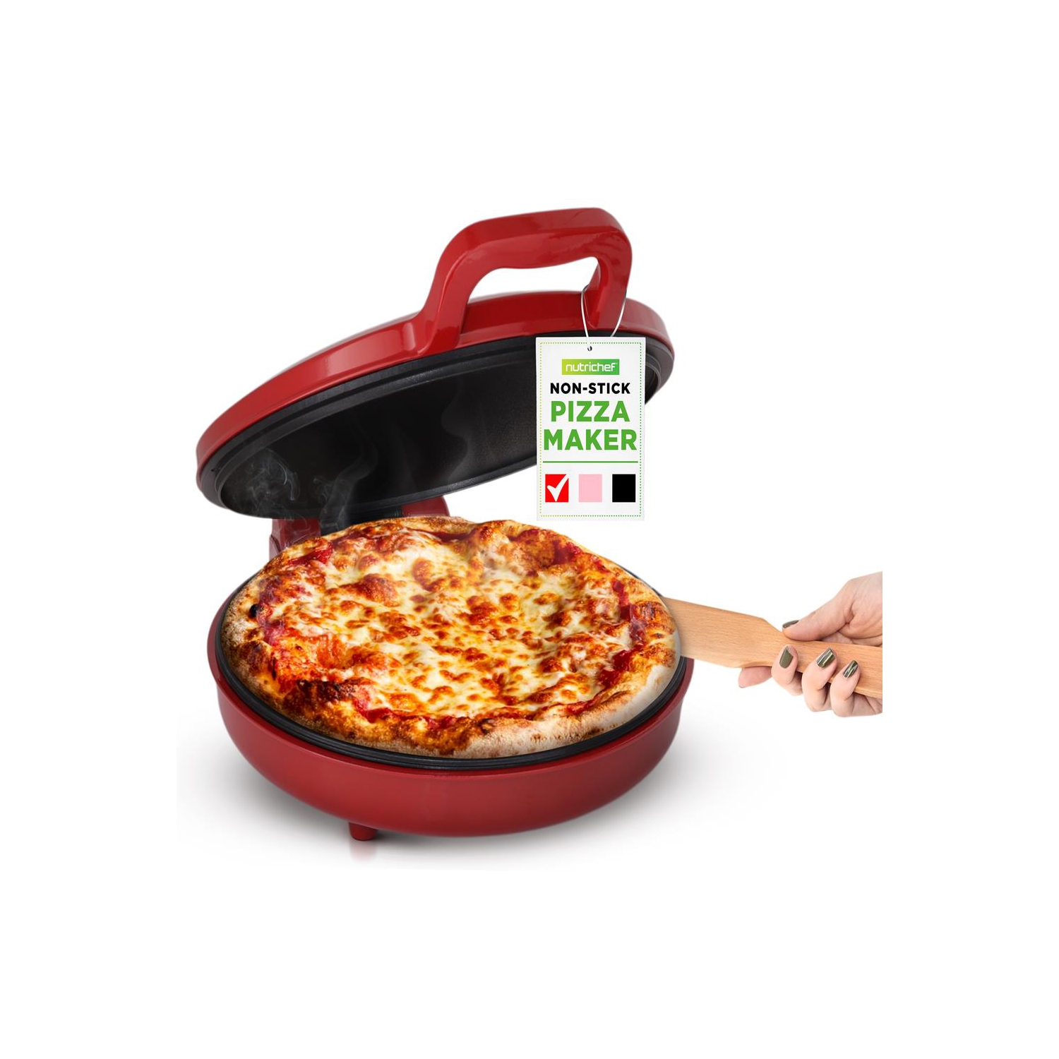 NutriChef Countertop Pizza Maker | 1500W Non-Stick Electric Pizza Cooker | Make 12" Personal Pizzas, Eggs, Toast & More |Compact & Space-Saving |