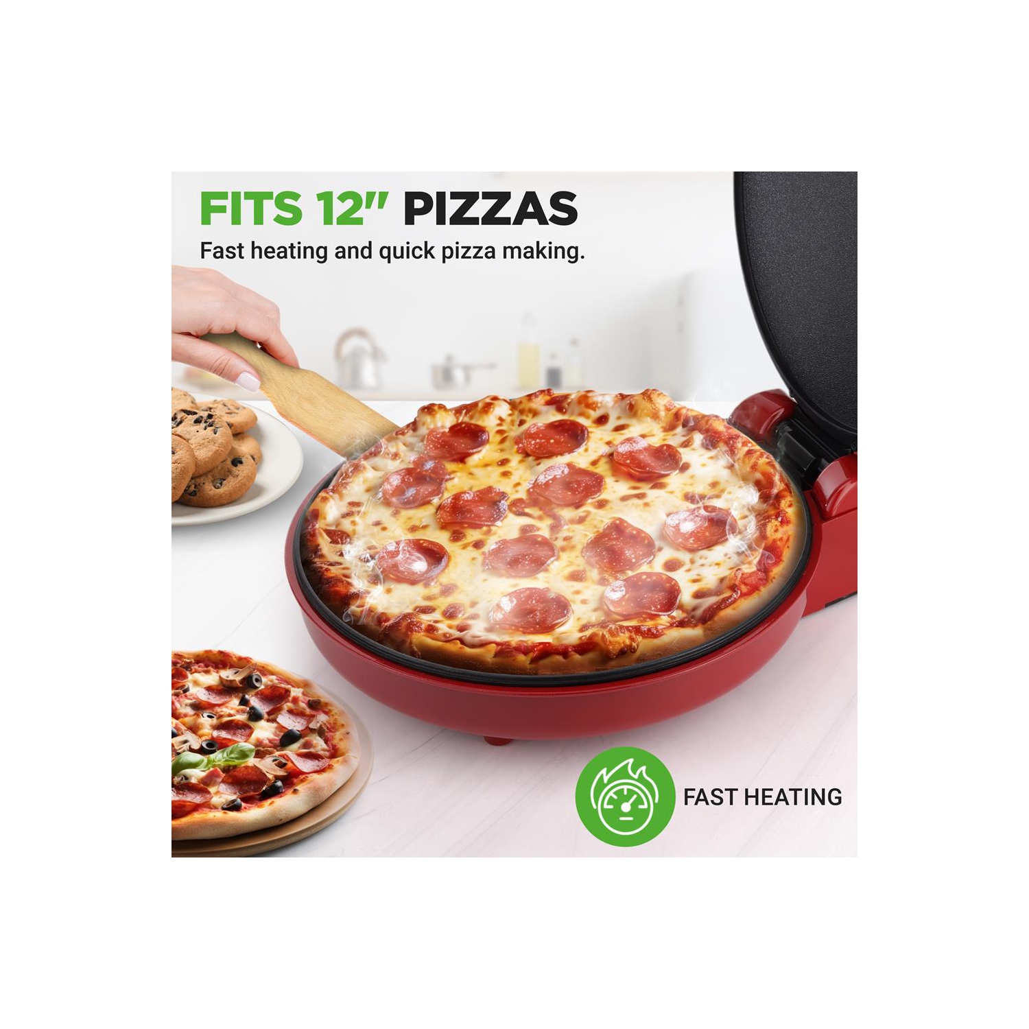 NutriChef Countertop Pizza Maker | 1500W Non-Stick Electric Pizza Cooker | Make 12" Personal Pizzas, Eggs, Toast & More |Compact & Space-Saving |