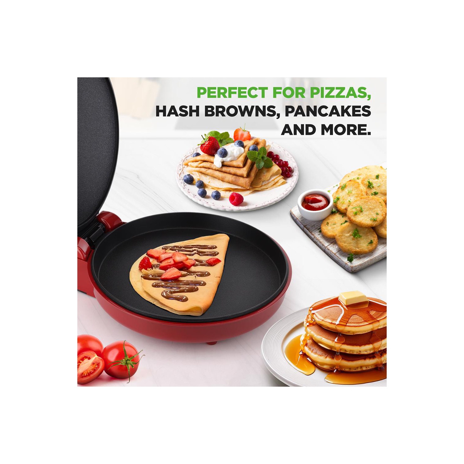 NutriChef Countertop Pizza Maker | 1500W Non-Stick Electric Pizza Cooker | Make 12" Personal Pizzas, Eggs, Toast & More |Compact & Space-Saving |