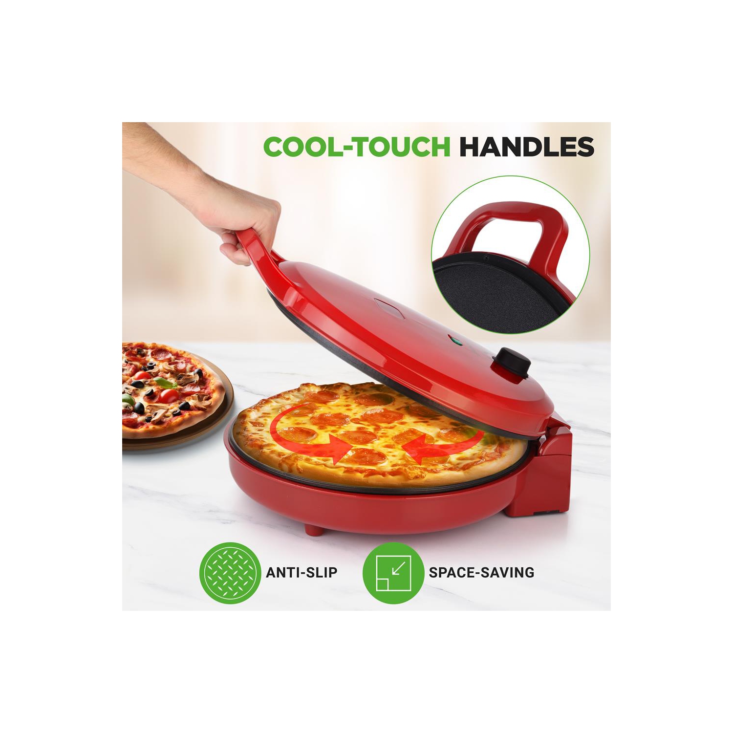 NutriChef Countertop Pizza Maker | 1500W Non-Stick Electric Pizza Cooker | Make 12" Personal Pizzas, Eggs, Toast & More |Compact & Space-Saving |