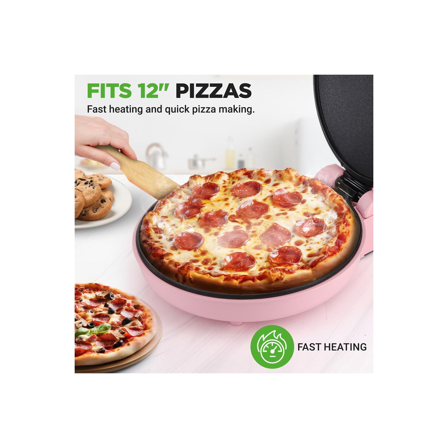 NutriChef 1500W Countertop Pizza Maker – 12" Non-Stick Electric Cooker for Pizzas, Eggs, Toast & More – Adjustable Temp 175-400°F, Compact Design,