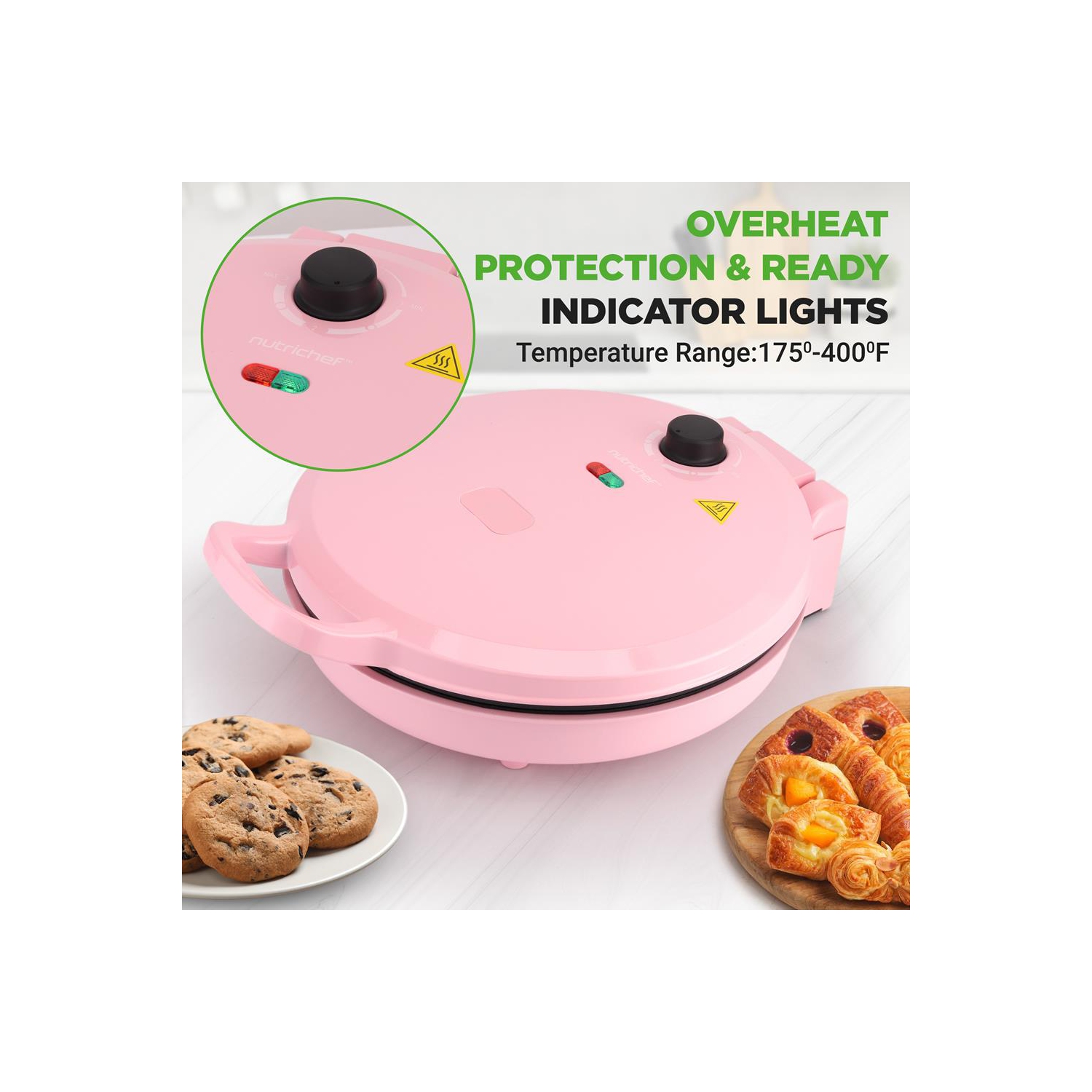 NutriChef 1500W Countertop Pizza Maker – 12" Non-Stick Electric Cooker for Pizzas, Eggs, Toast & More – Adjustable Temp 175-400°F, Compact Design,