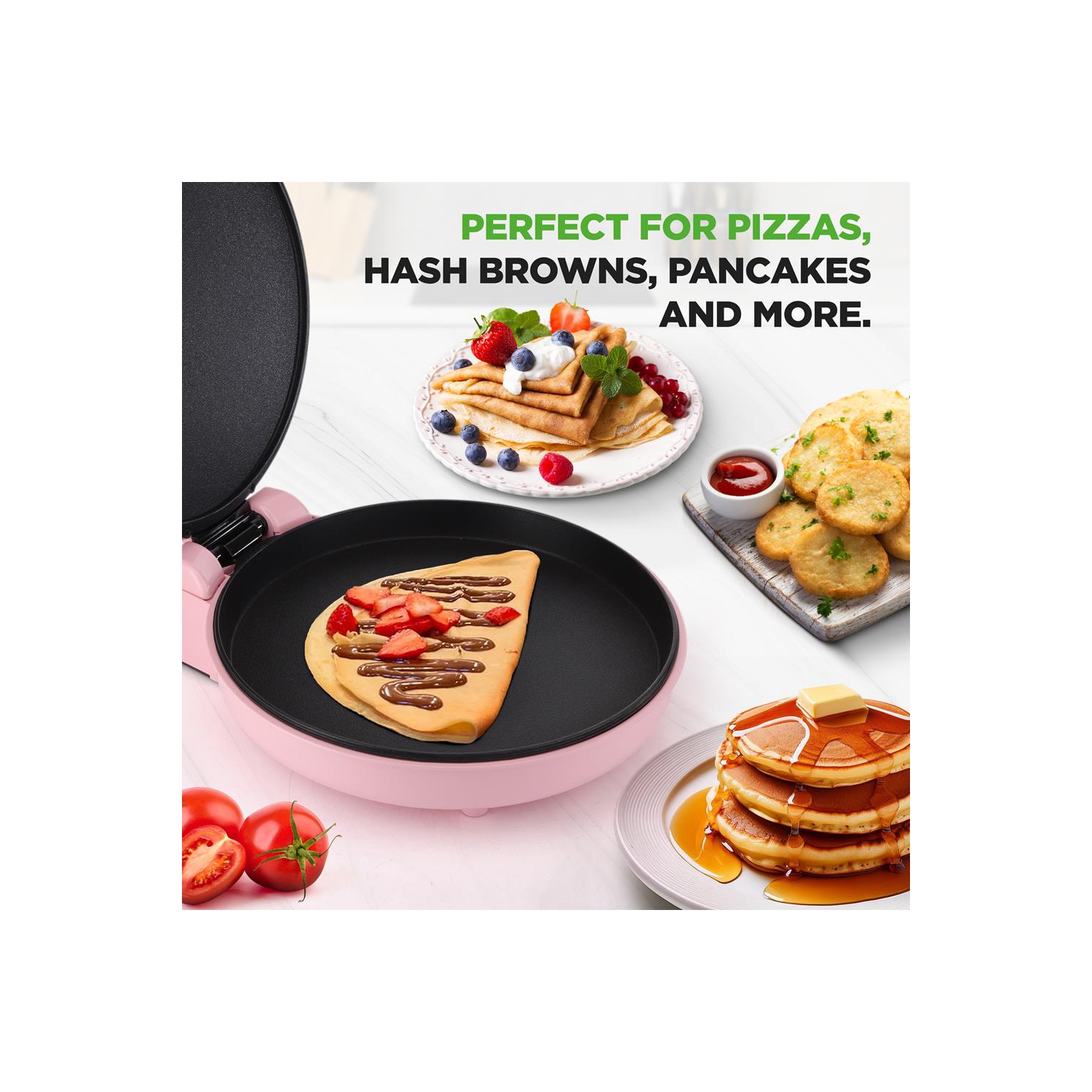 NutriChef 1500W Countertop Pizza Maker – 12" Non-Stick Electric Cooker for Pizzas, Eggs, Toast & More – Adjustable Temp 175-400°F, Compact Design,