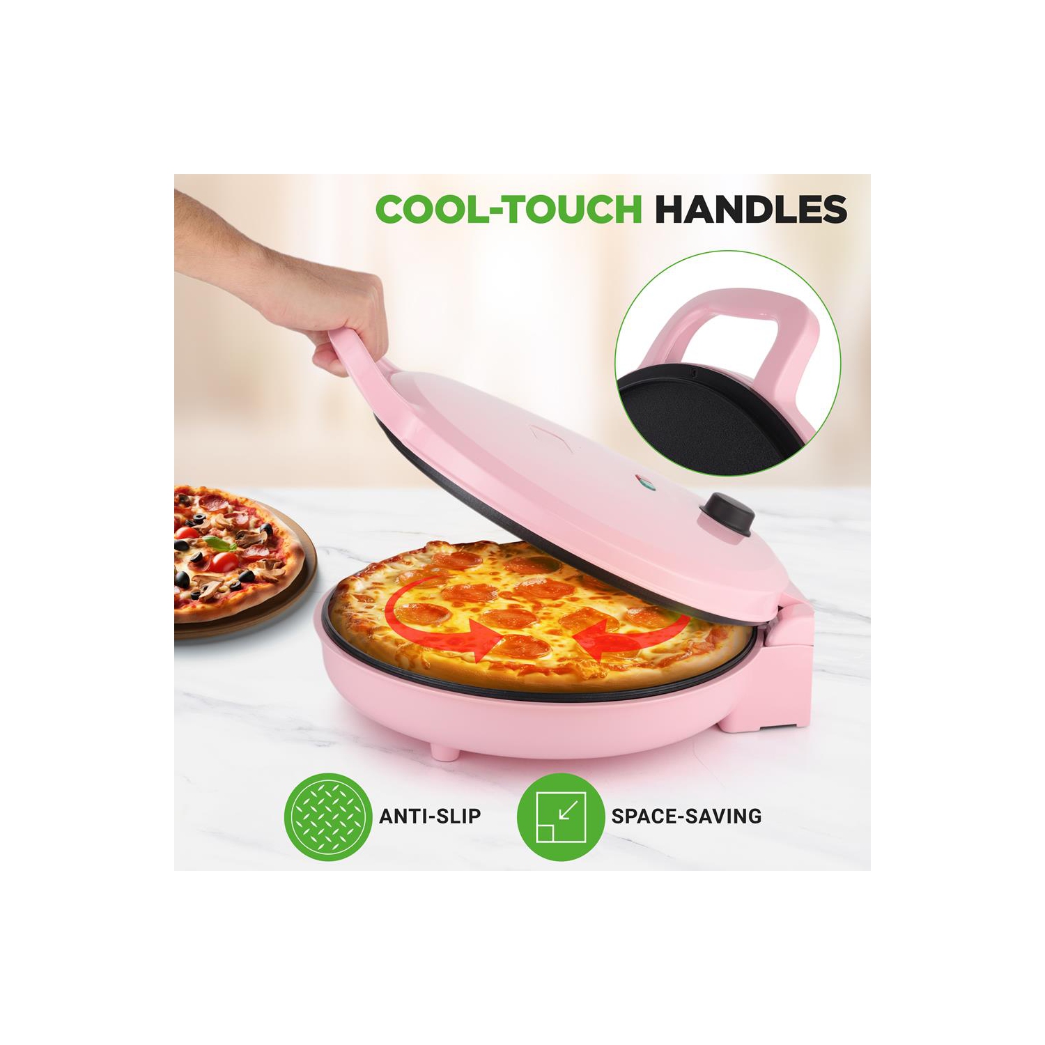 NutriChef 1500W Countertop Pizza Maker – 12" Non-Stick Electric Cooker for Pizzas, Eggs, Toast & More – Adjustable Temp 175-400°F, Compact Design,