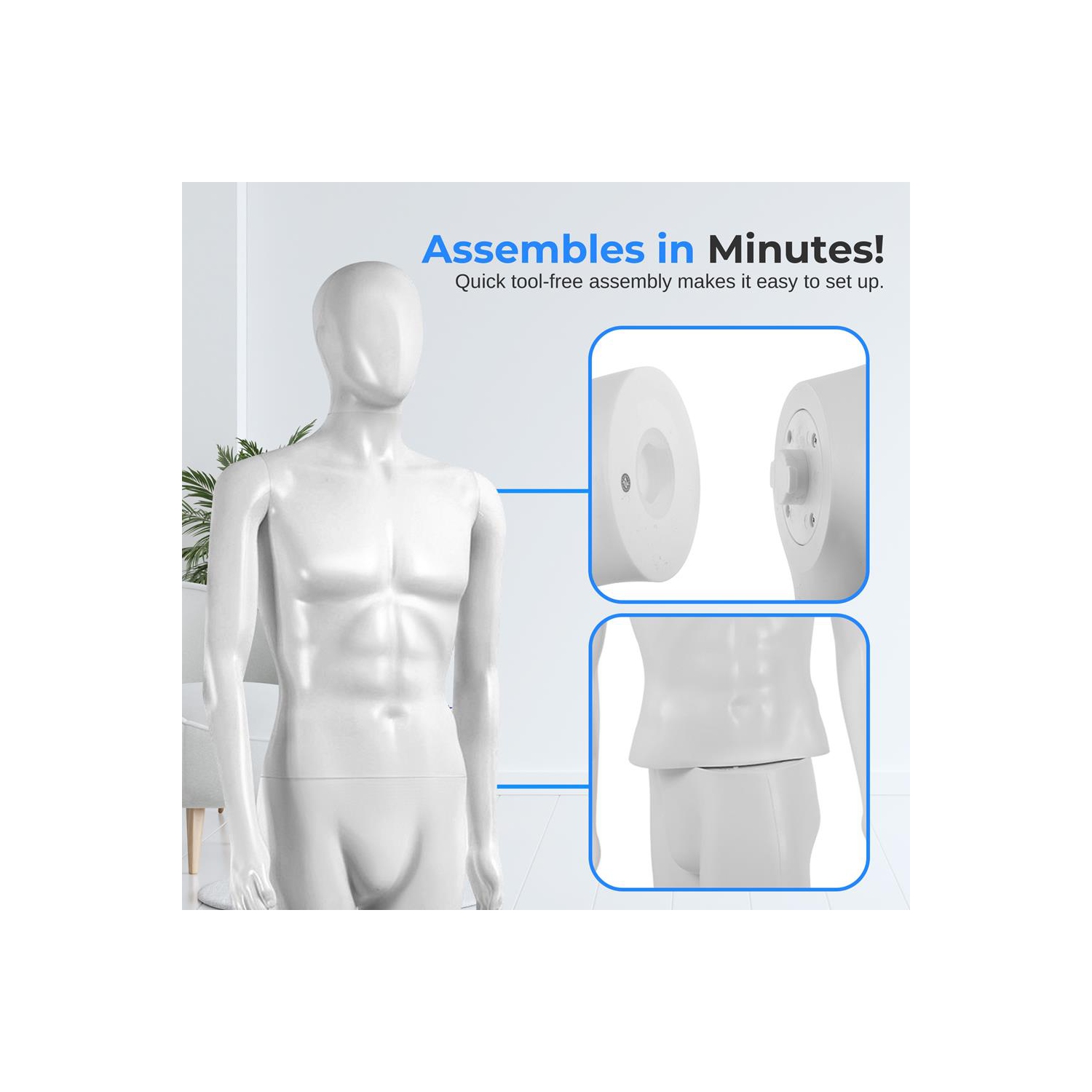 Adjustable Male Mannequin Full Body - 73" Detachable Male Dress Form Full Body Mannequin Poseable Life Size Mannequin Torso - Great for Retail Shops