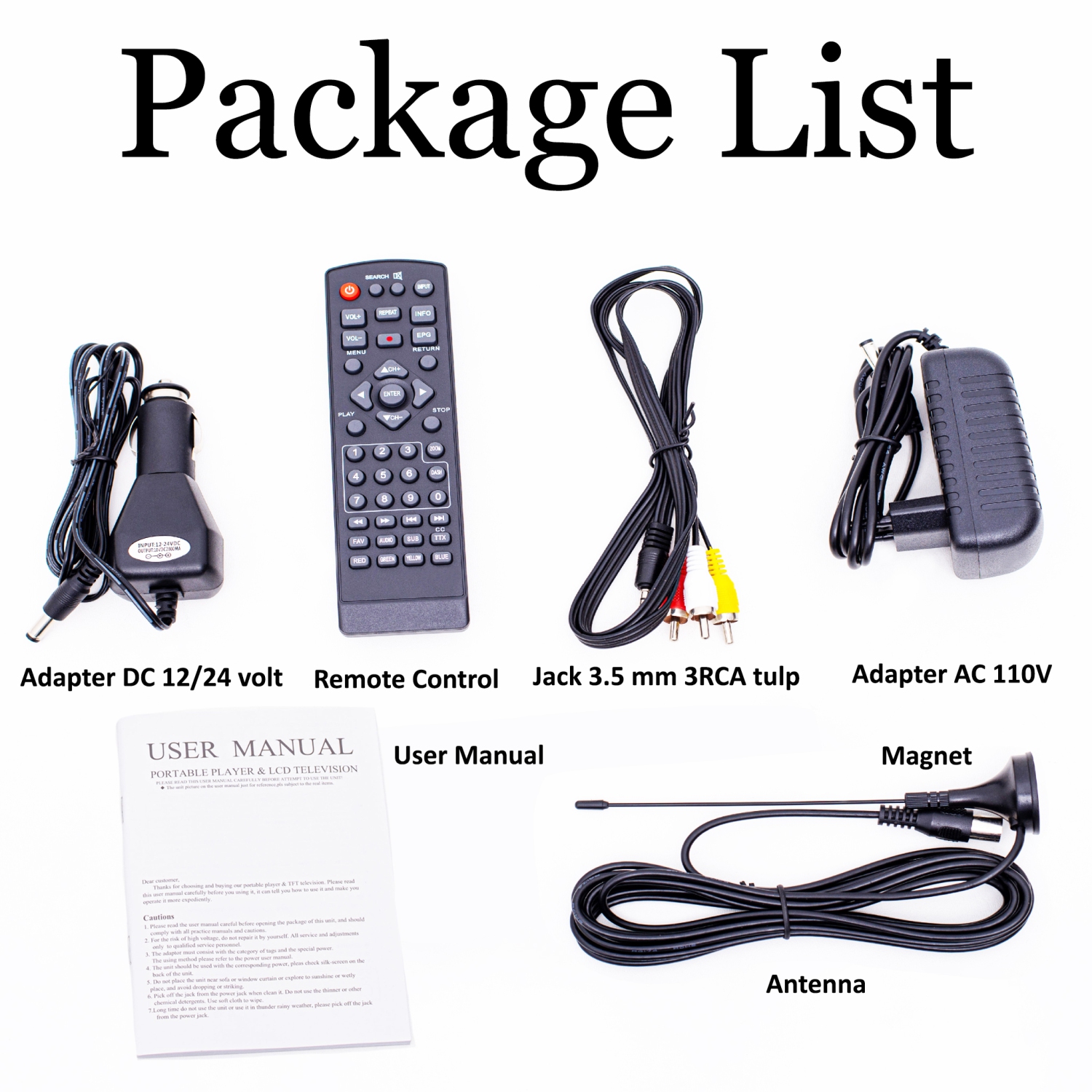 DenyDan – Téléviseur portatif de voyage de 16&nbsp;po avec batterie intégrée, HD intégrale, HDMI/USB/AV, options d'alimentation