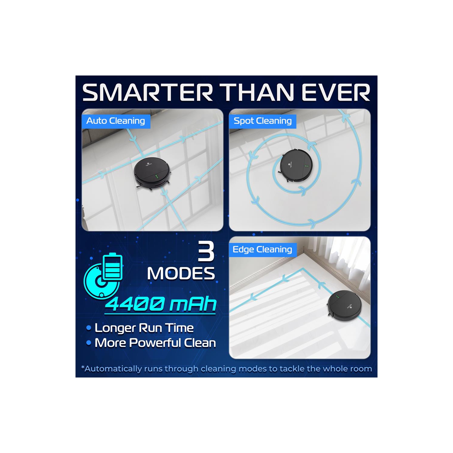 SereneLife Smart Robot Vacuum and Mop Combo, App Control, 3 Cleaning Modes, Anti-Fall Sensors, Self-Charging, Ideal for Pet Hair, Tile, Wood, Carpet,