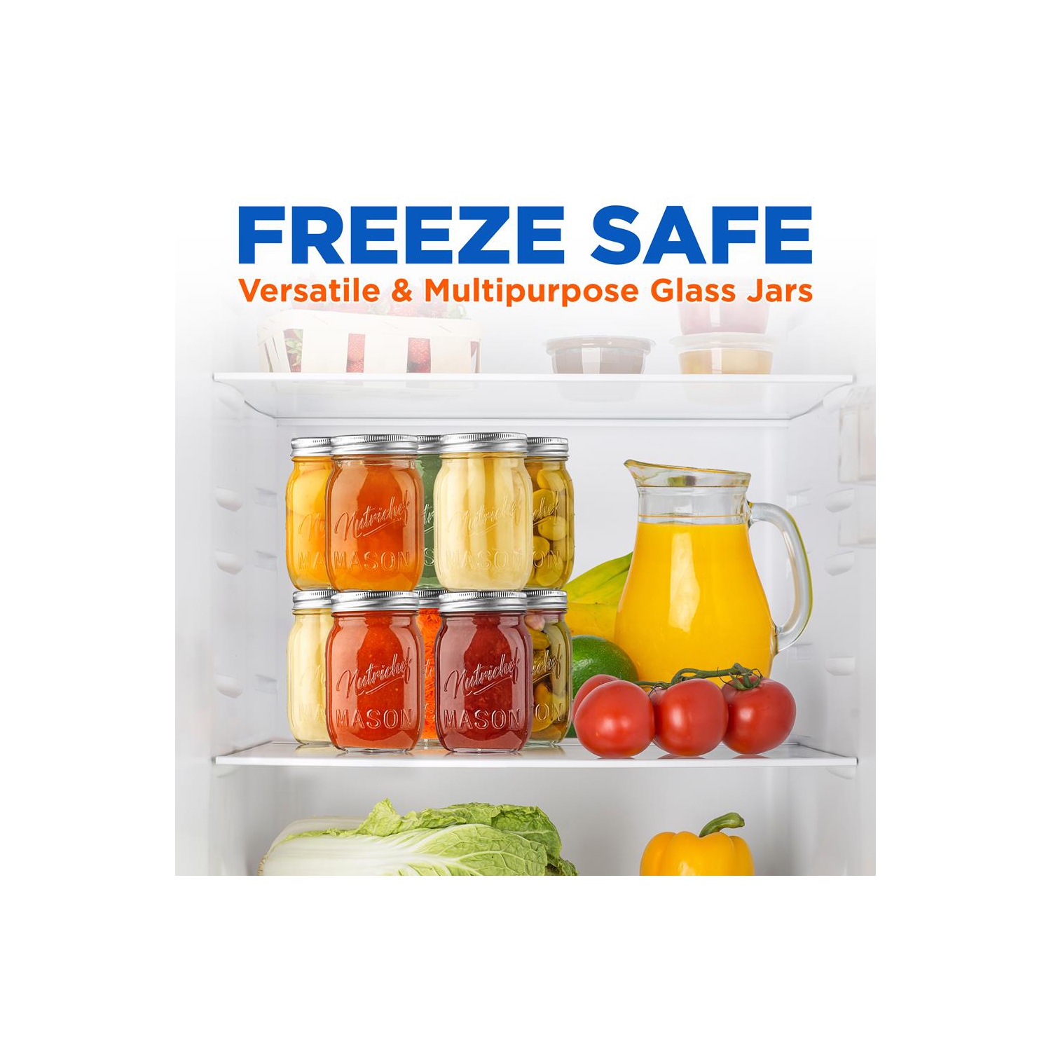 NutriChef 16 oz Mason Jars - 16pc Glass Jar with Lid, Airtight Screw Lids, Storage Glass Jars for Overnight Oats, Fruits, Jams, Drink Favors, Spice,