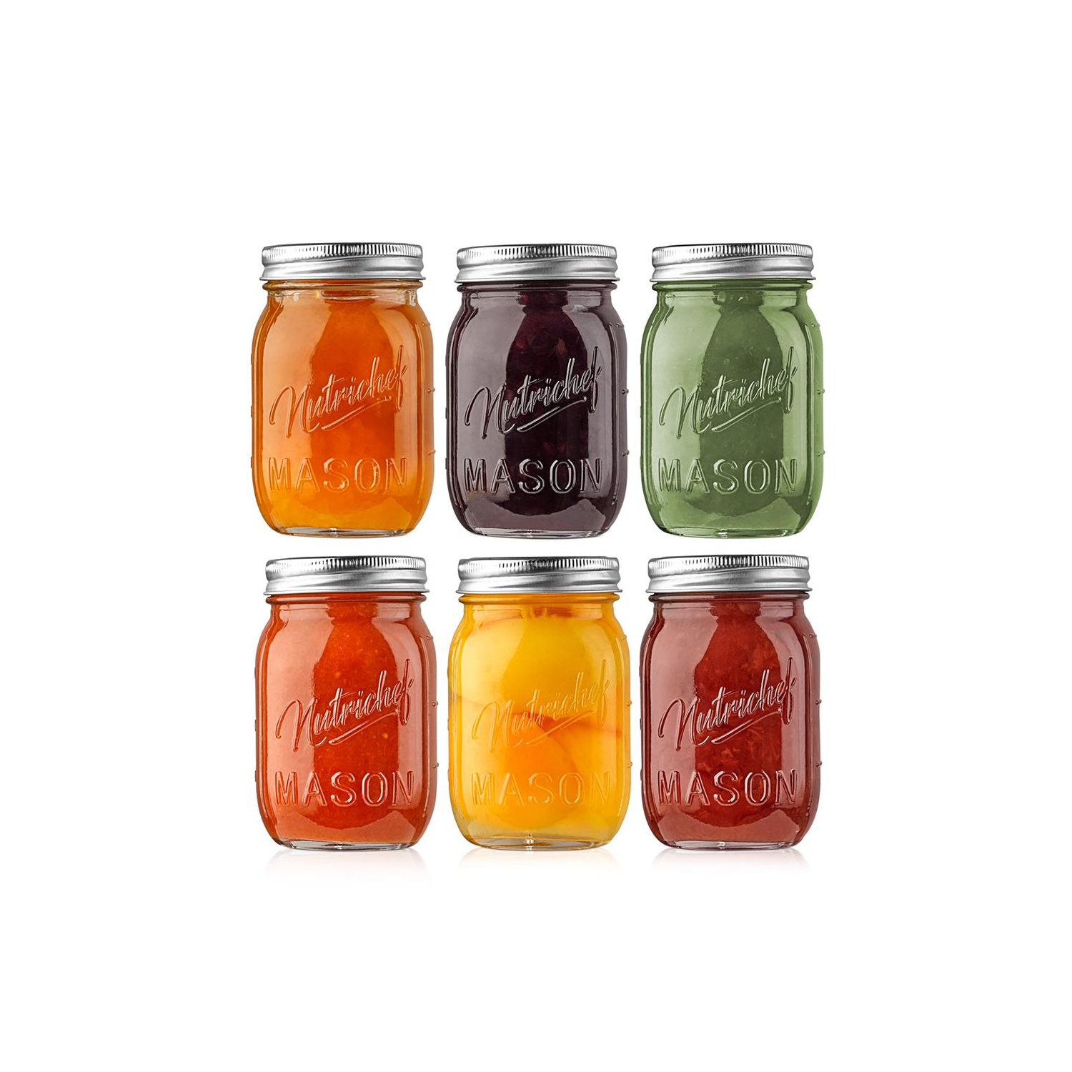 Mason Jars with Lids - 16oz DIY Magnetic Spice Jar Glass Container w/Airtight Lid and Band - Ideal for Meal Prep, Overnight Oats, Jelly, Jam, Honey,