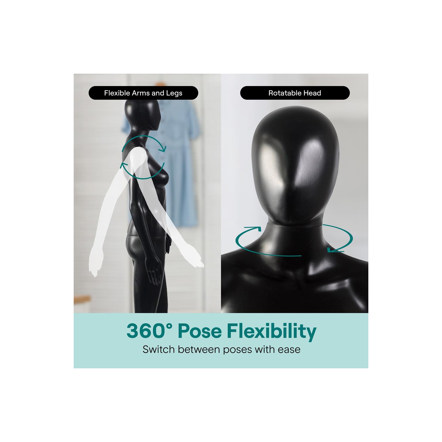 Mannequin féminin SereneLife – Robe grandeur nature de 68,9&nbsp;po avec visage réaliste, tête rotative, membres flexibles, corps amovible et base en