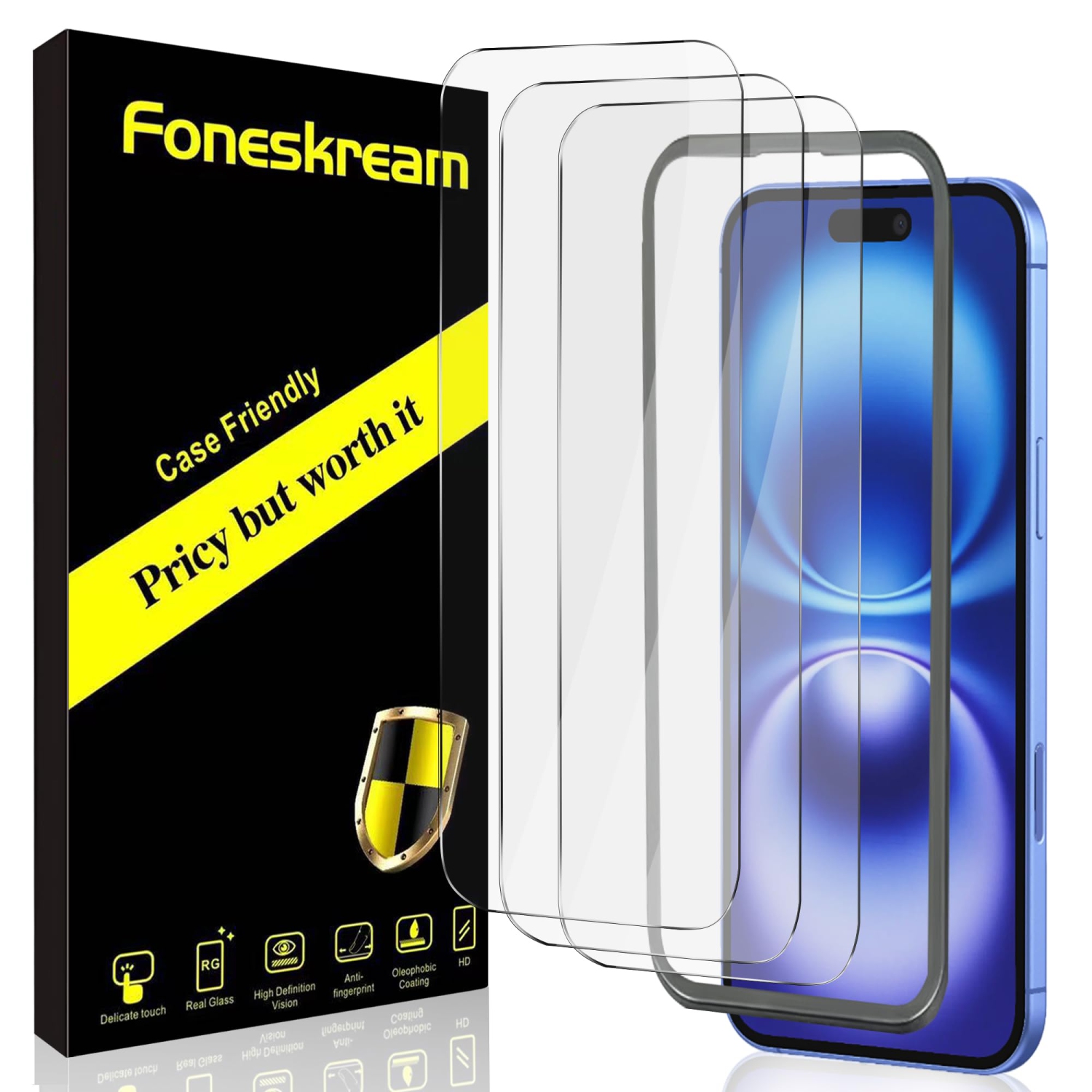 Paquet de 3 protecteurs d'écran pour iPhone 17, protection incassable de qualité militaire de 6,3&nbsp;po, protecteur d'écran en verre trempé avec