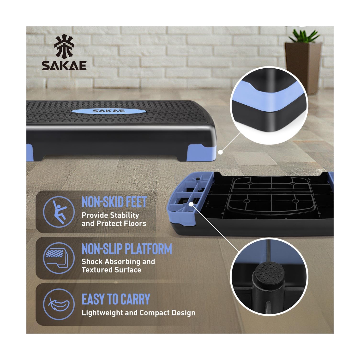 SAKAE Aerobics Step Platform Set with Weighted Vest & Measuring Tape, Adjustable Height 2 Level Risers Workout Step Trainer with Non-Slip Surface,