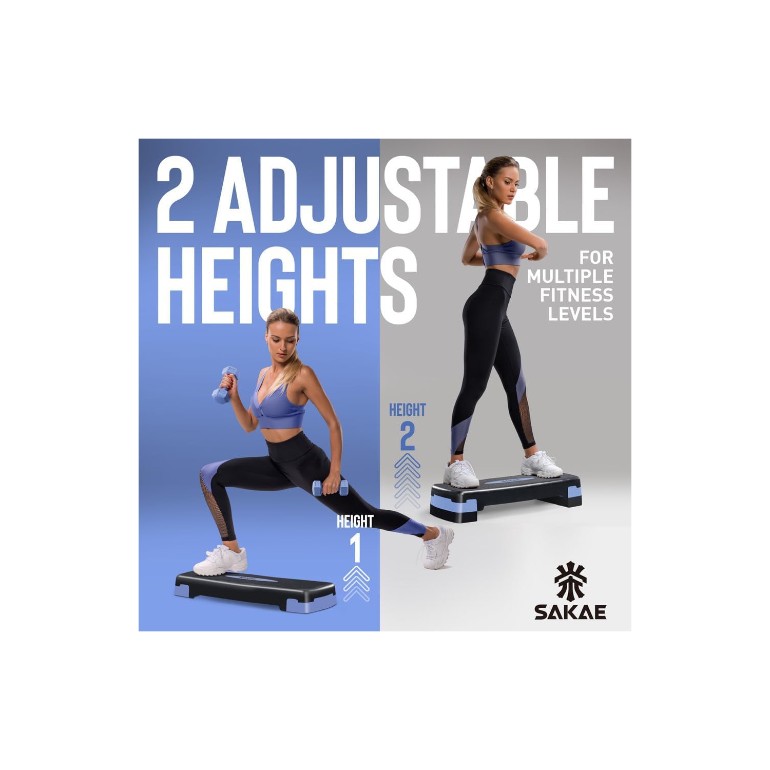 SAKAE Aerobics Step Platform Set with Weighted Vest & Measuring Tape, Adjustable Height 2 Level Risers Workout Step Trainer with Non-Slip Surface,