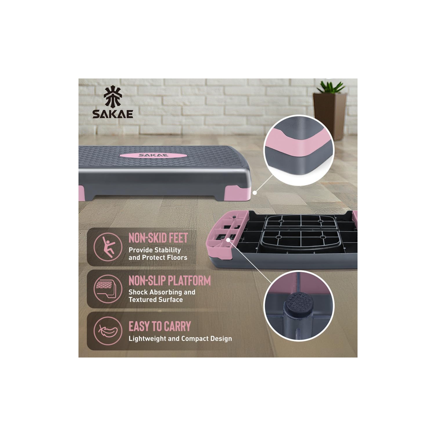 Plateforme Aerobics de SAKAE avec veste lestée et ruban à mesurer, hauteur réglable à 2 niveaux avec marche d'entraînement à surface antidérapante,