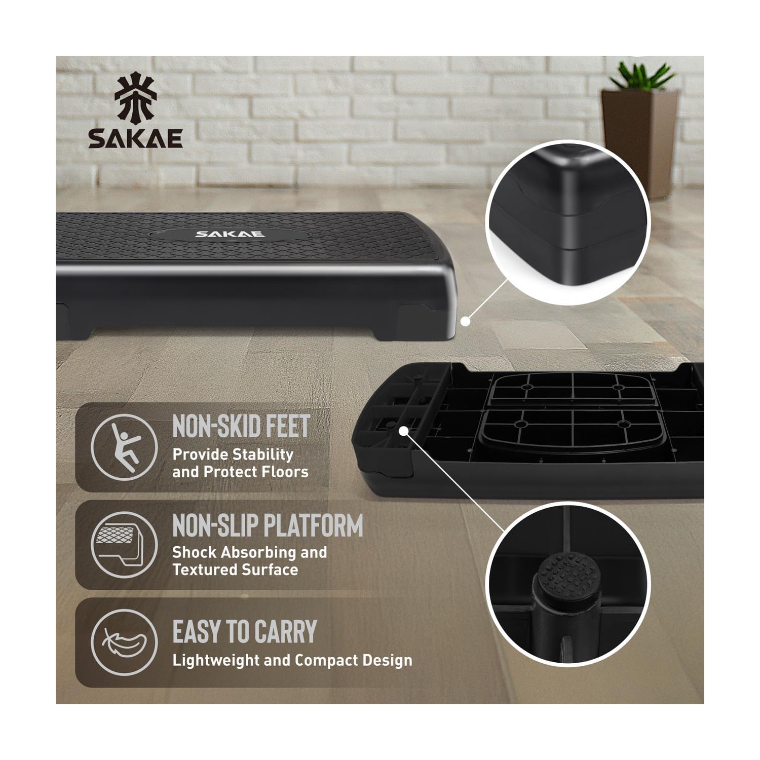 Ensemble de plateforme Aerobics de SAKAE avec veste lestée et ruban à mesurer, hauteur réglable à 2 niveaux, marche d'entraînement avec surface