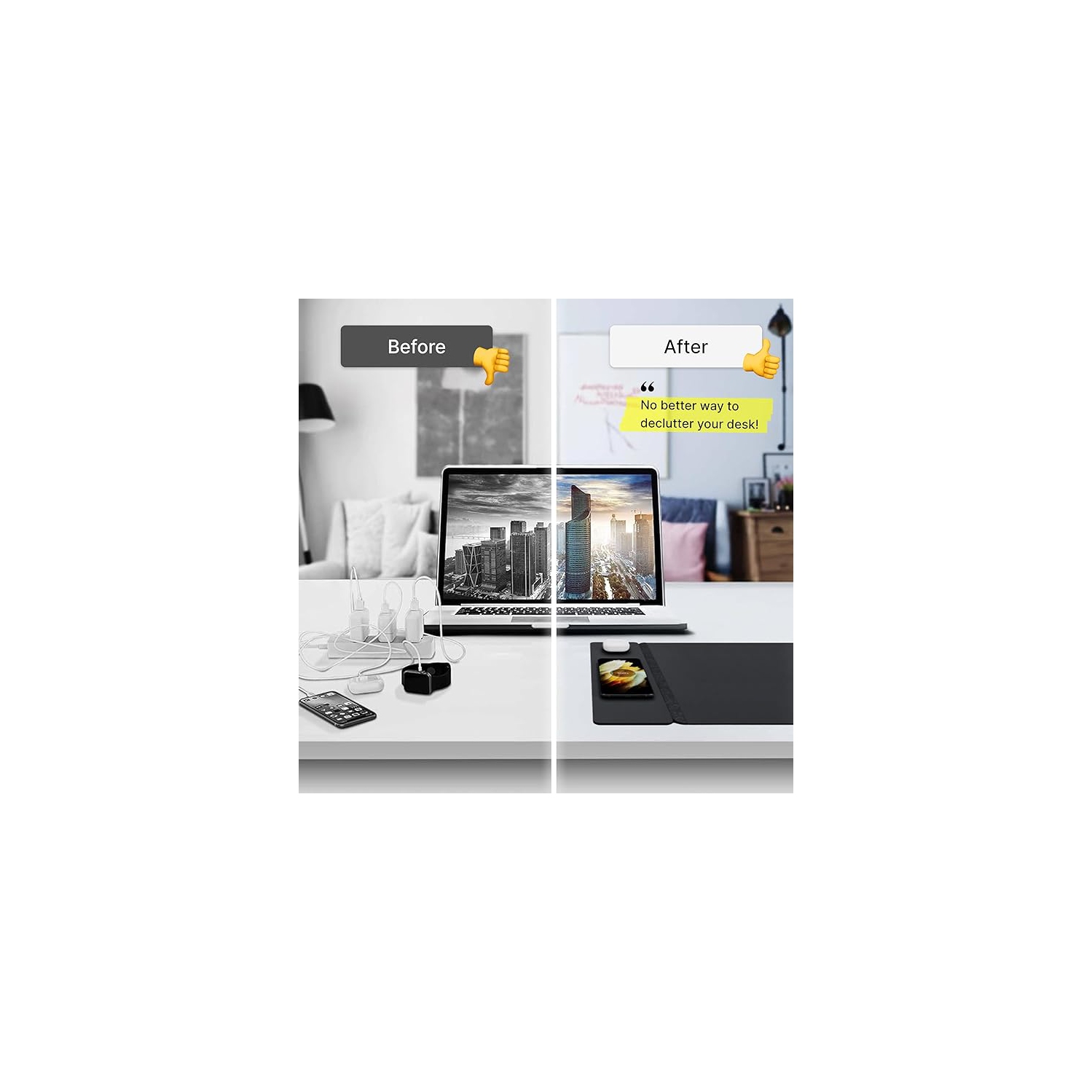 Tapis de chargement sans fil Burotic, tapis réversible en feutre et en cuir végétalien, panneau magnétique étanche amovible - organisation, charge 2