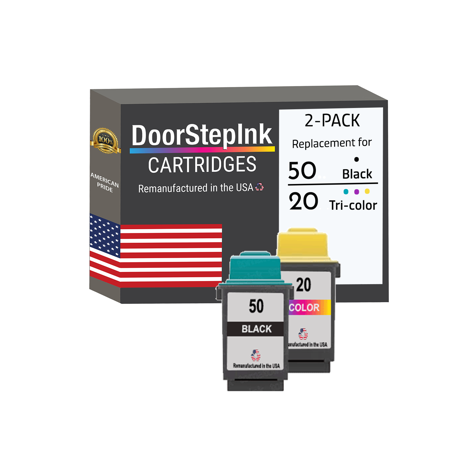 Cartouches d'encre DoorStepInk réusinées aux États-Unis pour les cartouches d'encre noire n° 50/couleur n° 20 de Lexmark