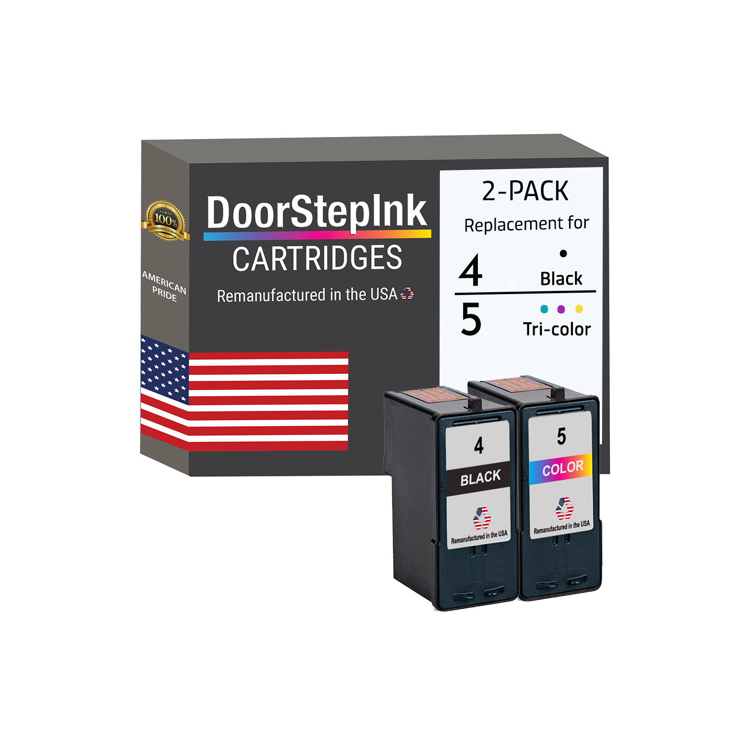 Marque DoorStepInk pour Lexmark n° 4 noir / n° 5 couleur réusinée dans l'ensemble de cartouches d'encre USA