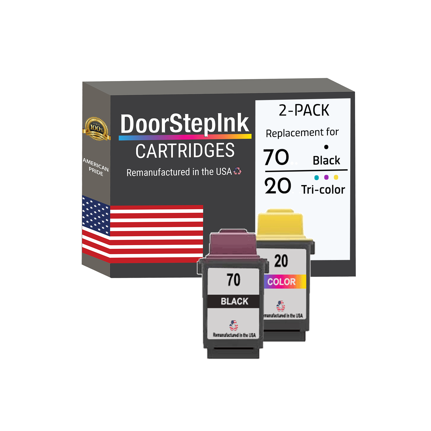 Marque DoorStepInk pour Lexmark n° 70 noir / n° 20 couleur réusinée dans l'ensemble de cartouches d'encre USA
