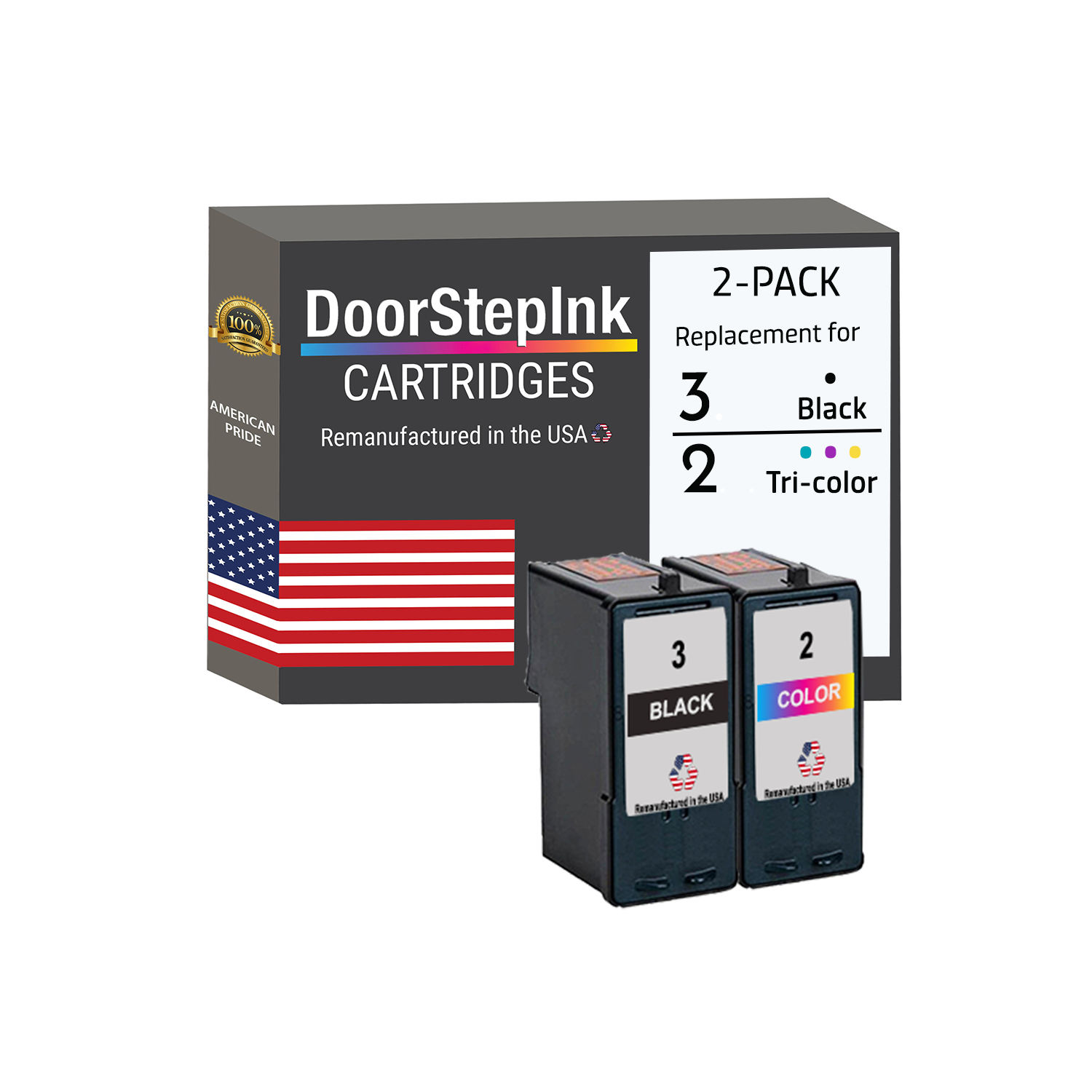 Cartouches d'encre DoorStepInk réusinées aux États-Unis pour les cartouches d'encre noire n° 3/couleur n° 2 de Lexmark