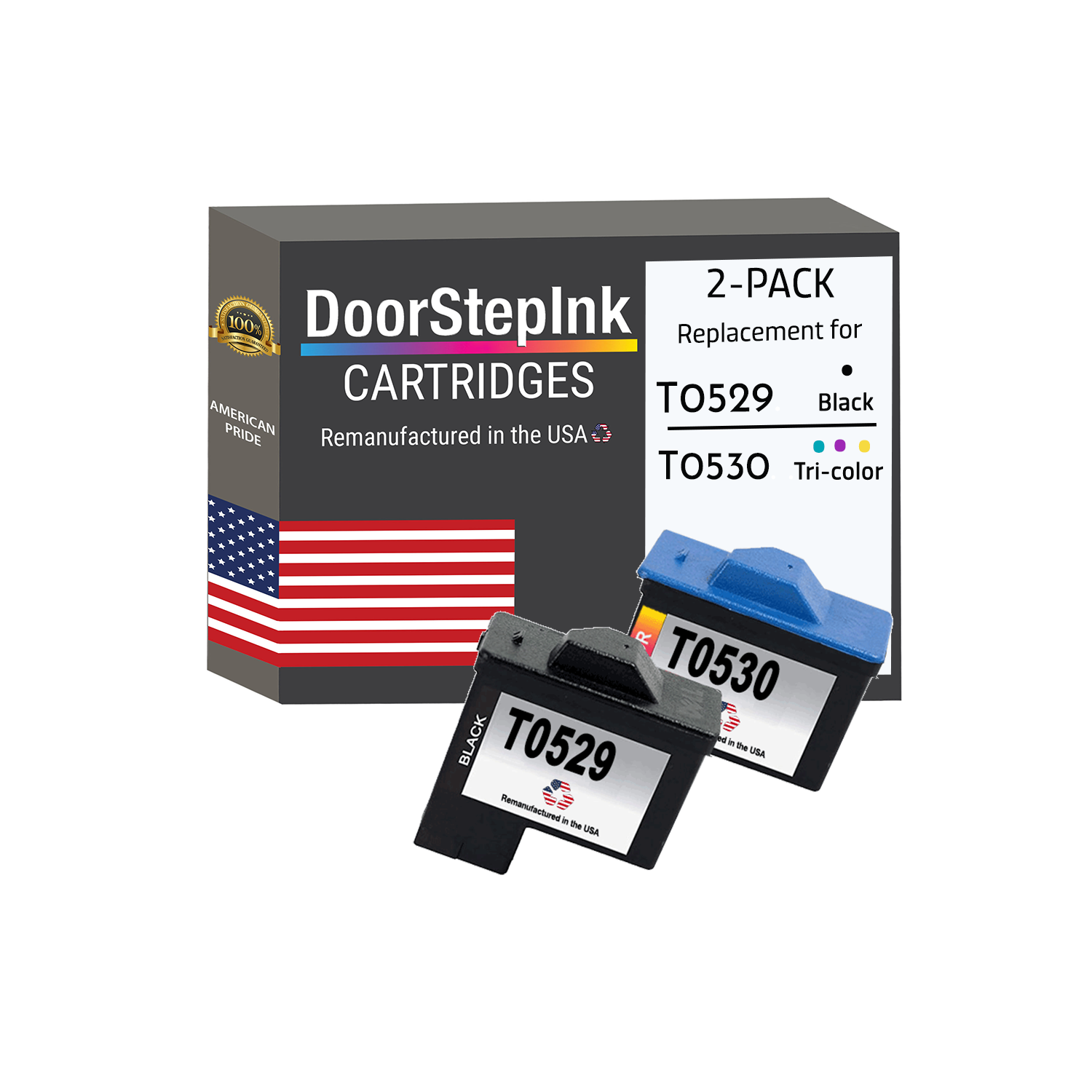 Marque DoorStepInk pour Dell Series 1 T0529 Noir / T0530 Couleur réusinée dans l'ensemble de cartouches d'encre USA