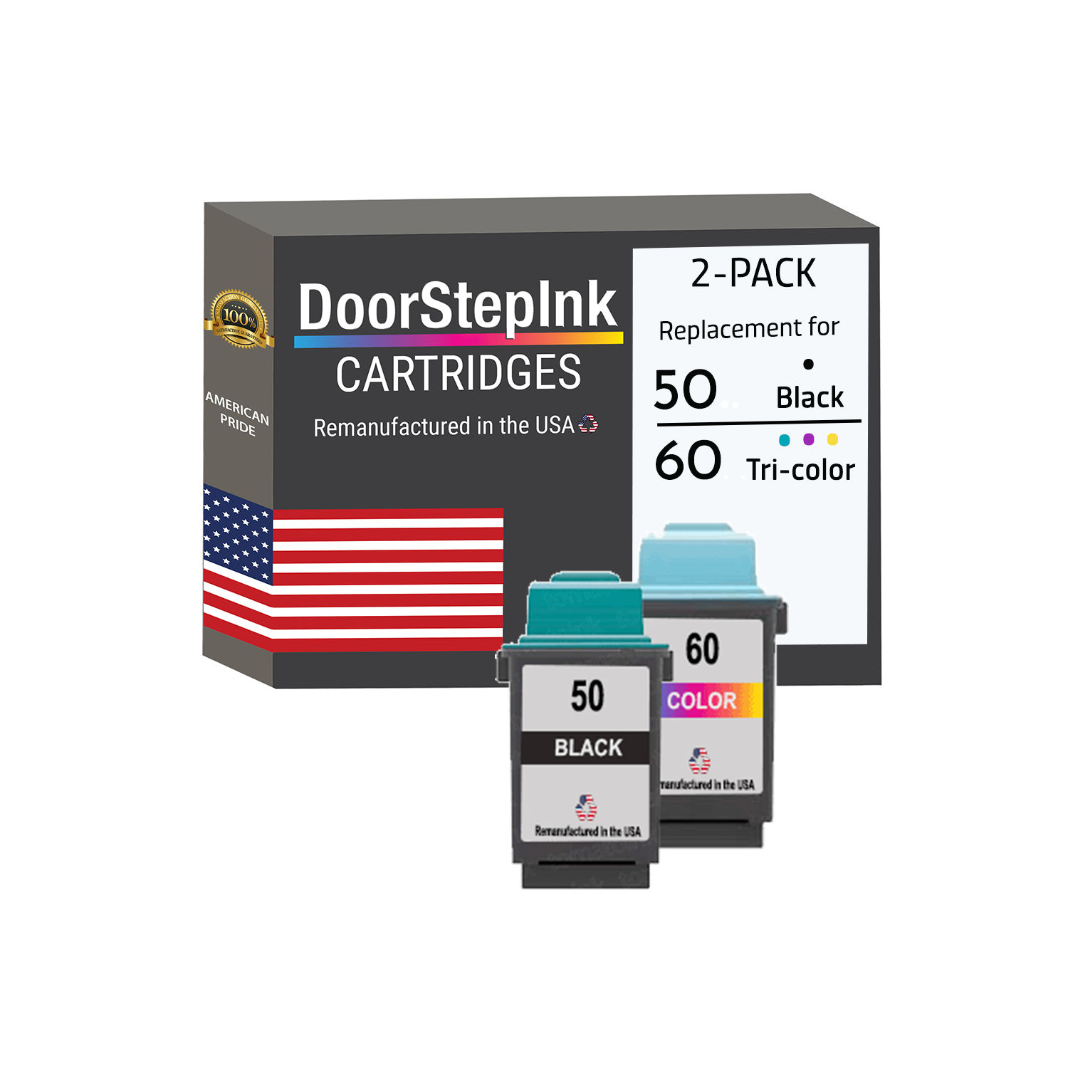 Cartouches d'encre DoorStepInk réusinées aux États-Unis pour les cartouches d'encre noire n° 50/couleur n° 60 de Lexmark