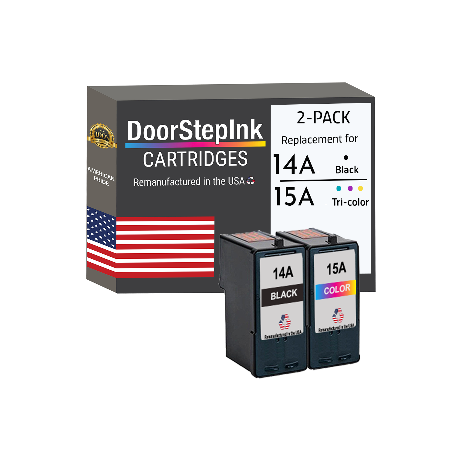 Cartouches d'encre DoorStepInk réusinées aux États-Unis pour les cartouches d'encre noire #14&nbsp;A/couleur #15&nbsp;A de Lexmark