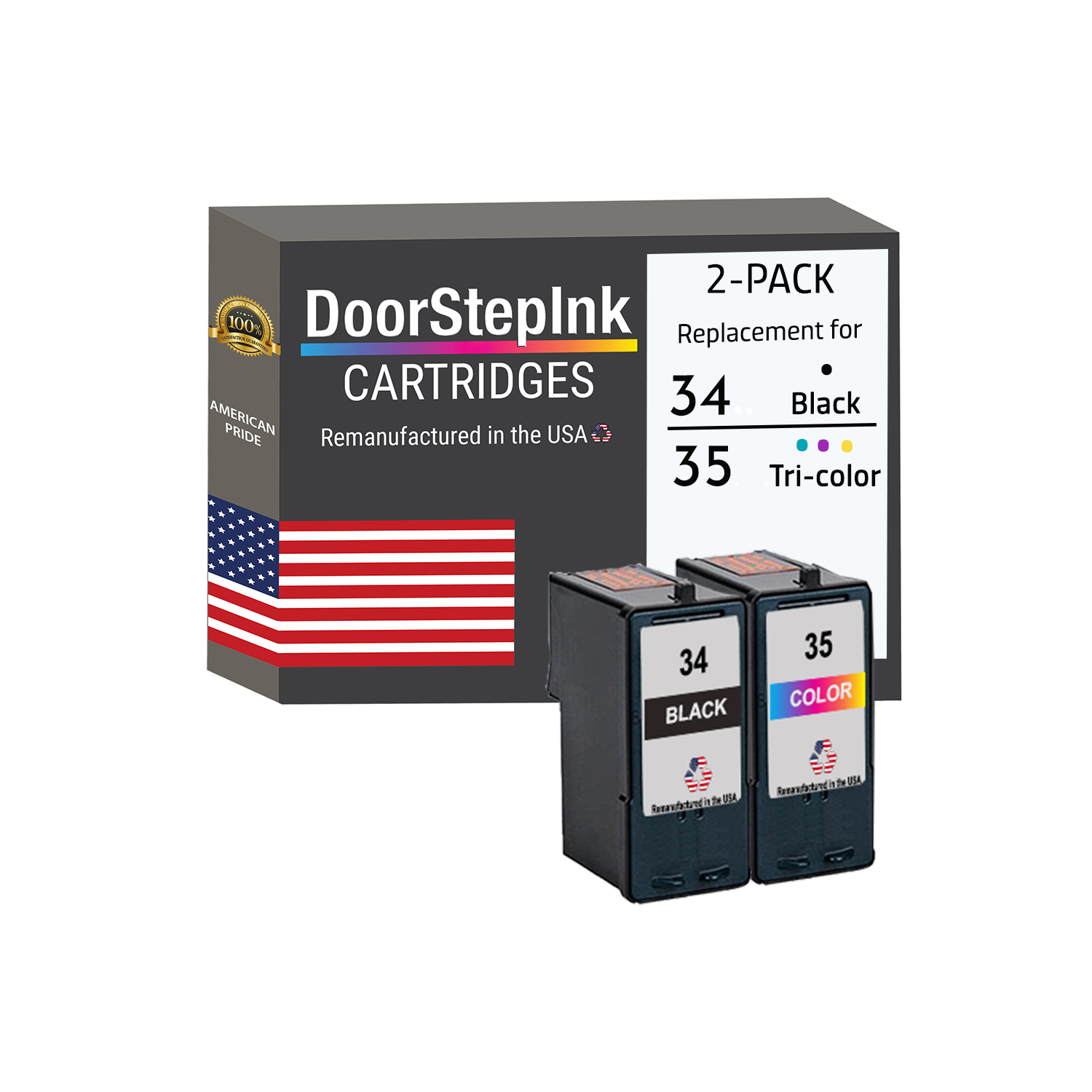 Marque DoorStepInk pour Lexmark n° 34 noir / n° 35 couleur réusinée dans l'ensemble de cartouches d'encre USA