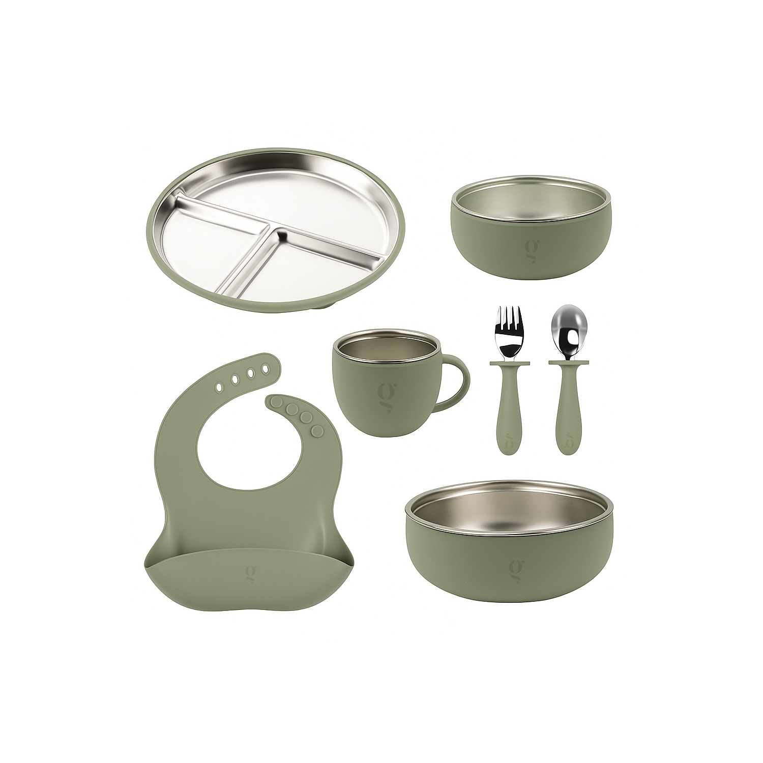 Service de vaisselle 7 pièces en silicone et en acier inoxydable de qualité supérieure pour enfants | Service de repas