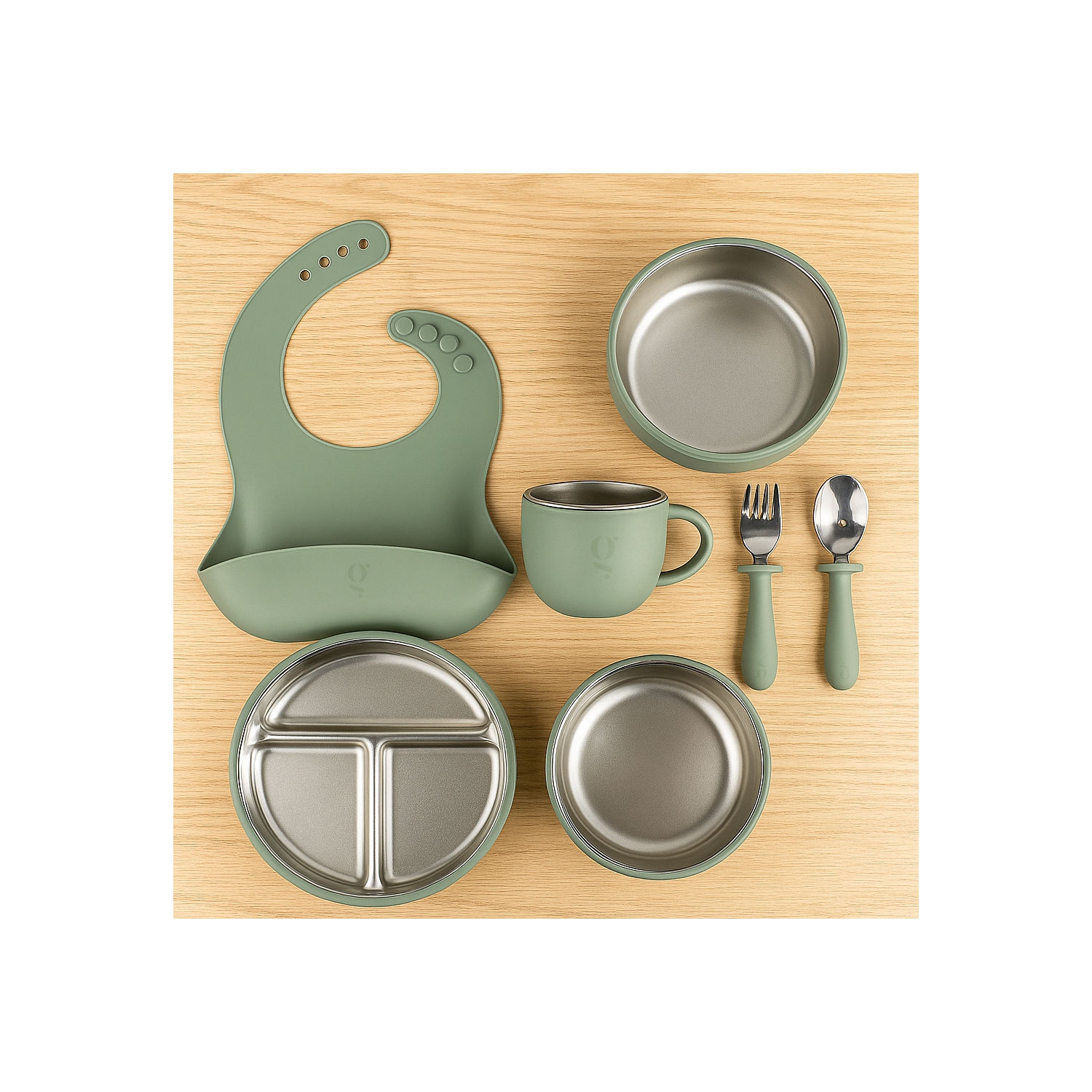 Service de vaisselle 7 pièces en silicone et en acier inoxydable de qualité supérieure pour enfants | Service de repas