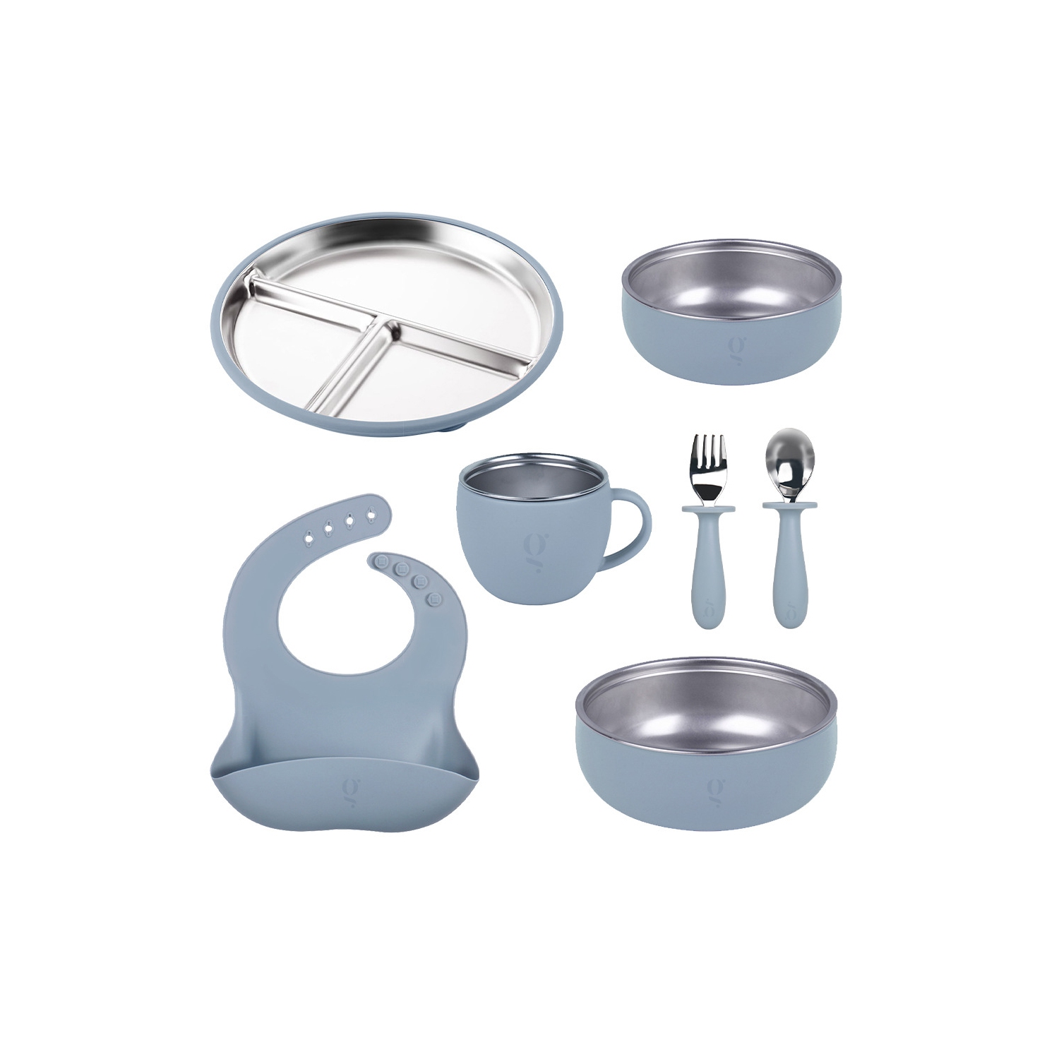 Service de vaisselle 7 pièces en silicone et en acier inoxydable de qualité supérieure pour enfants | Service de repas