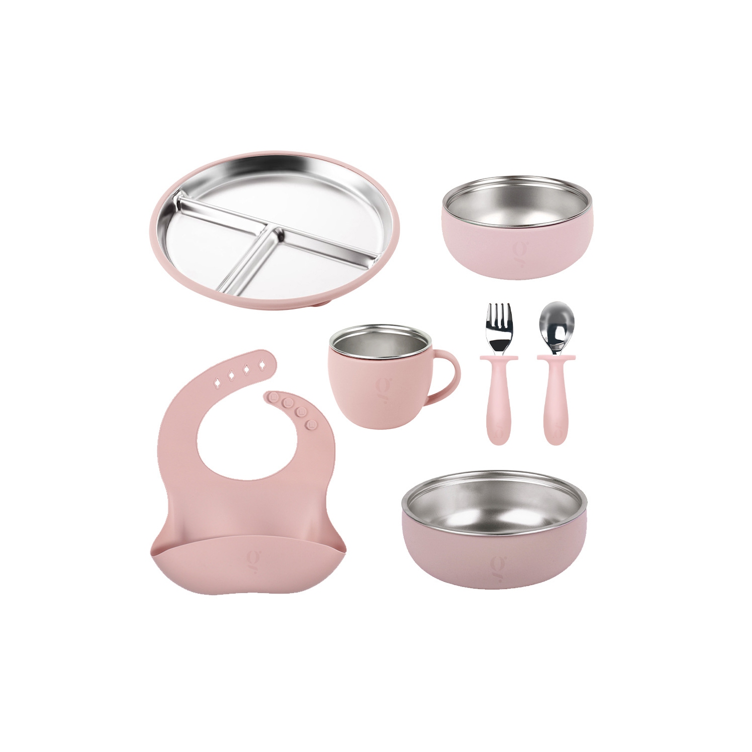 Service de vaisselle 7 pièces en silicone et en acier inoxydable de qualité supérieure pour enfants | Service de repas