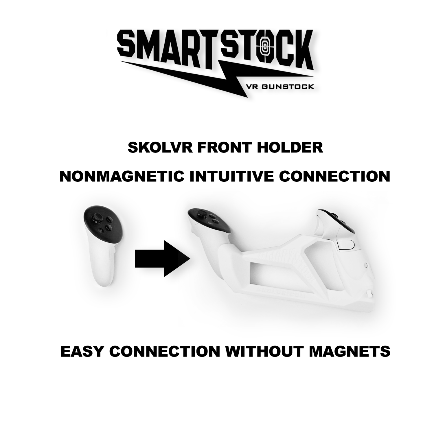 SMARTstock VR Gunstock for Quest 1/2/3/3S/Pro/Rift S - Lightweight Compact Adjustable Design with Quick Reloading & Controller Tracking Accuracy -