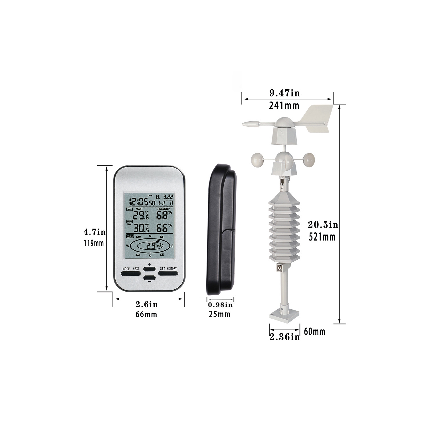 Home Weather Station, Wireless Thermometer, Digital Weather Thermometer with HD Screen, 328-foot Usable Distance Range, for Temperature, Humidity,