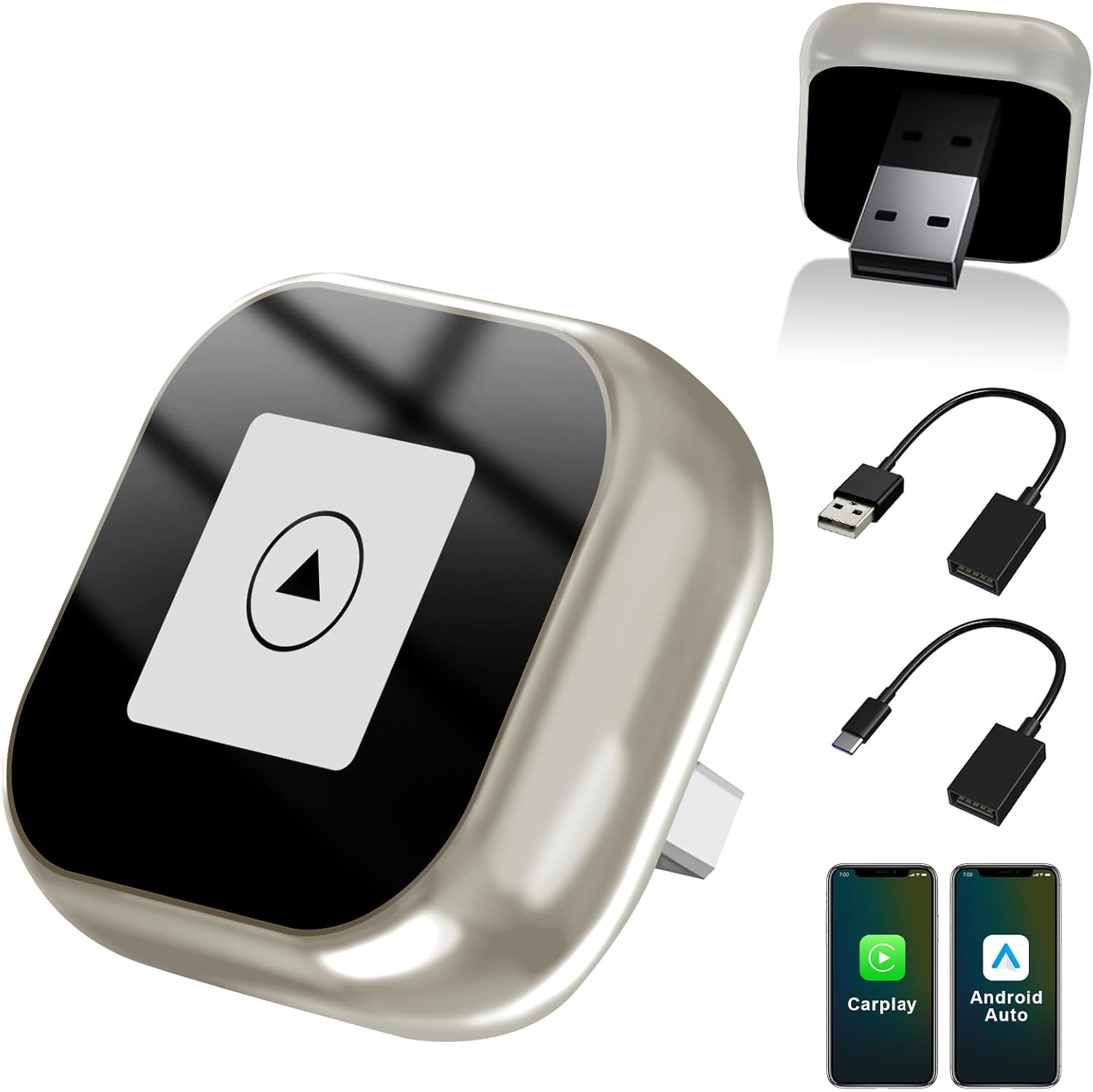 Adaptateur auto sans fil CarPlay et Android 2-en-1, Mini-clé CarPlay se convertit avec fil en sans fil, prêt à l'emploi, connexion automatique, pour