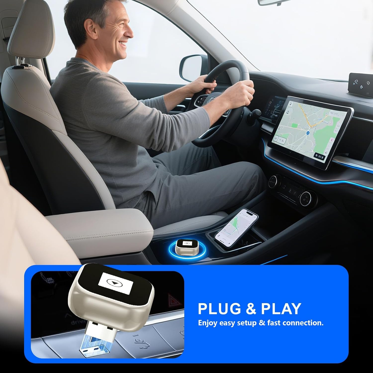 Adaptateur auto sans fil CarPlay et Android 2-en-1, Mini-clé CarPlay se convertit avec fil en sans fil, prêt à l'emploi, connexion automatique, pour