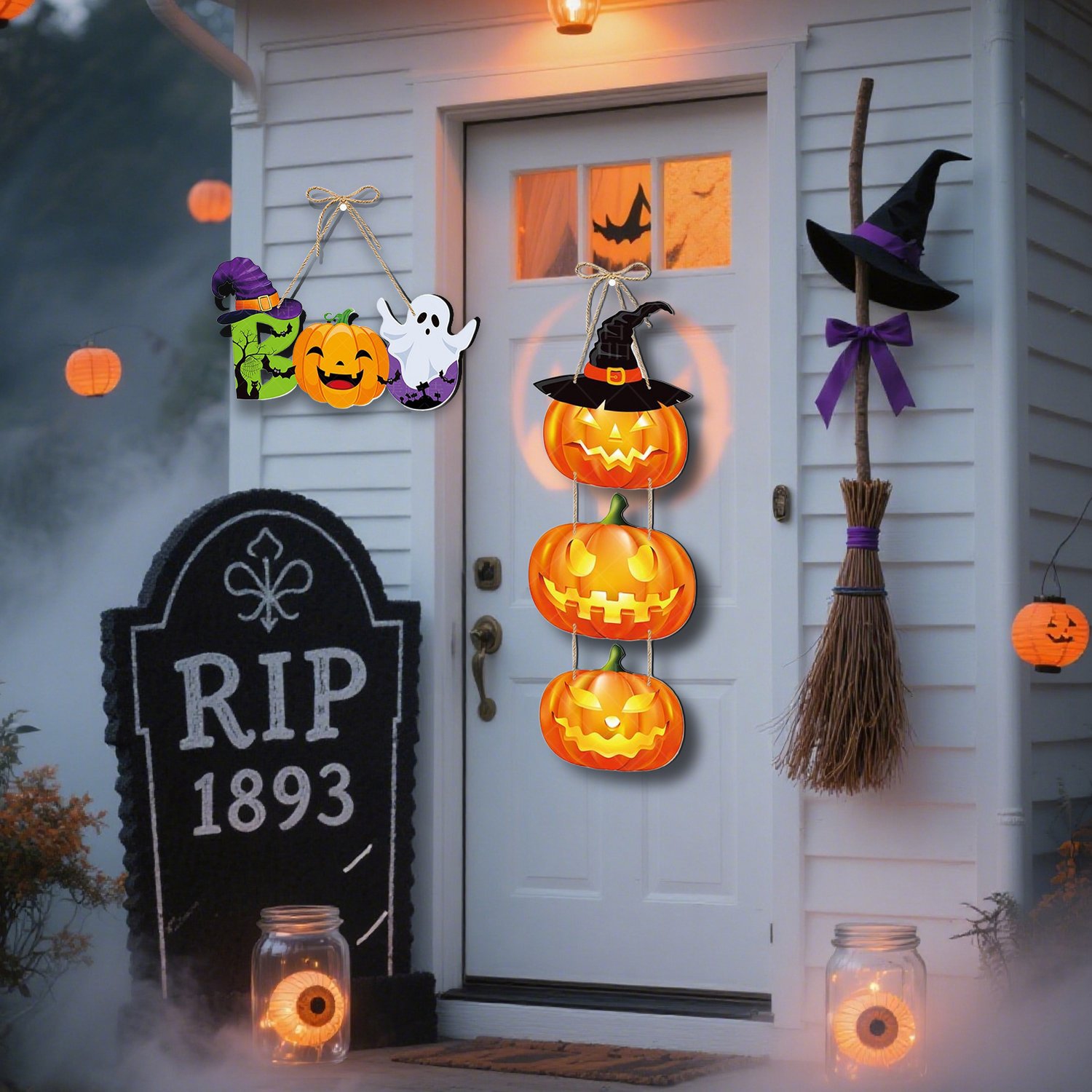 5PCS Décorations de fête d'Halloween Décorations de fête à la citrouille fantôme en forme de chauve-souris suspendues Happy Halloween Ghost Festival