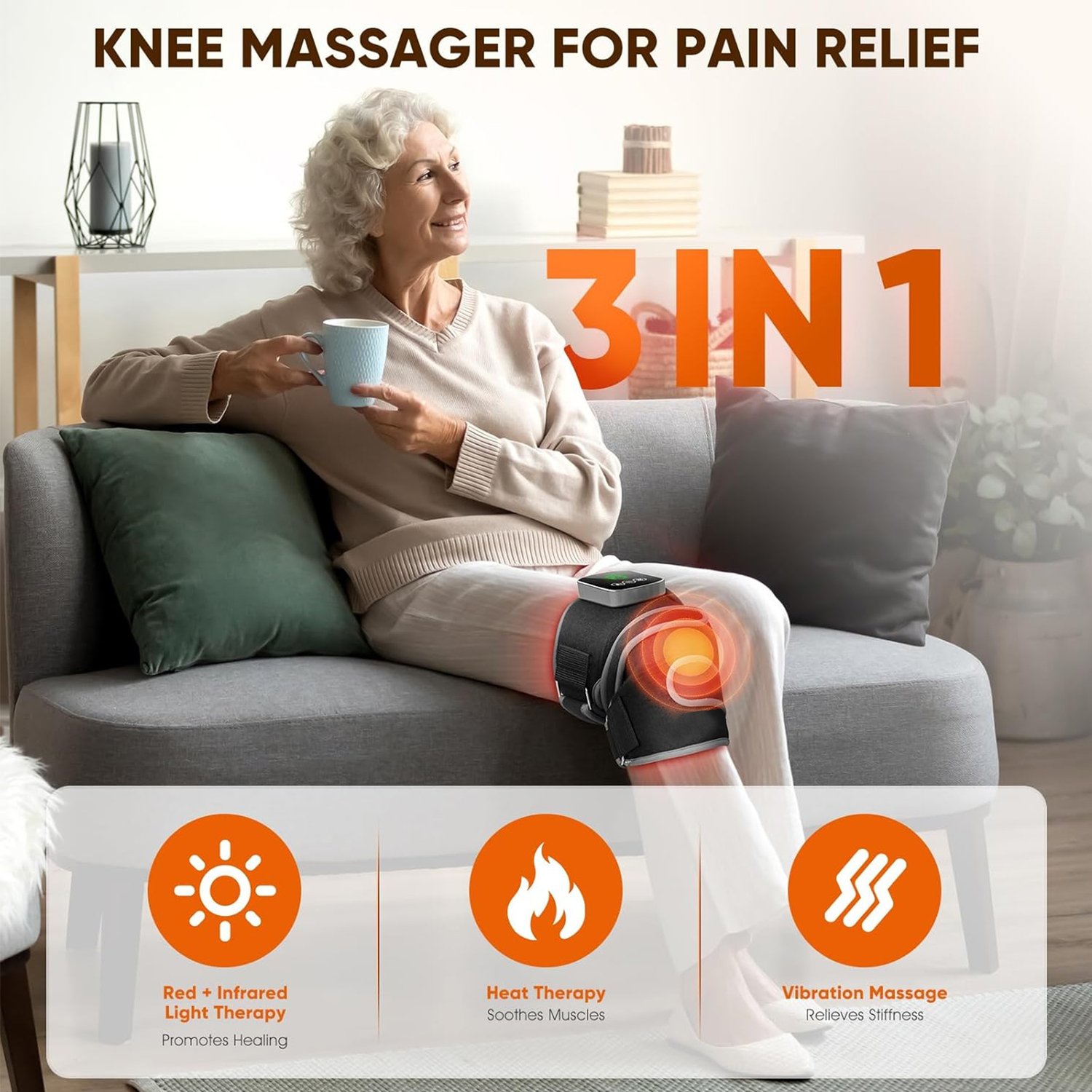 Knee Massager with Heating,Red Light Therapy Knee Brace with Vibration,Infrared Light Therapy Knee Brace for Women & Men Muscle Relaxation Joint Care