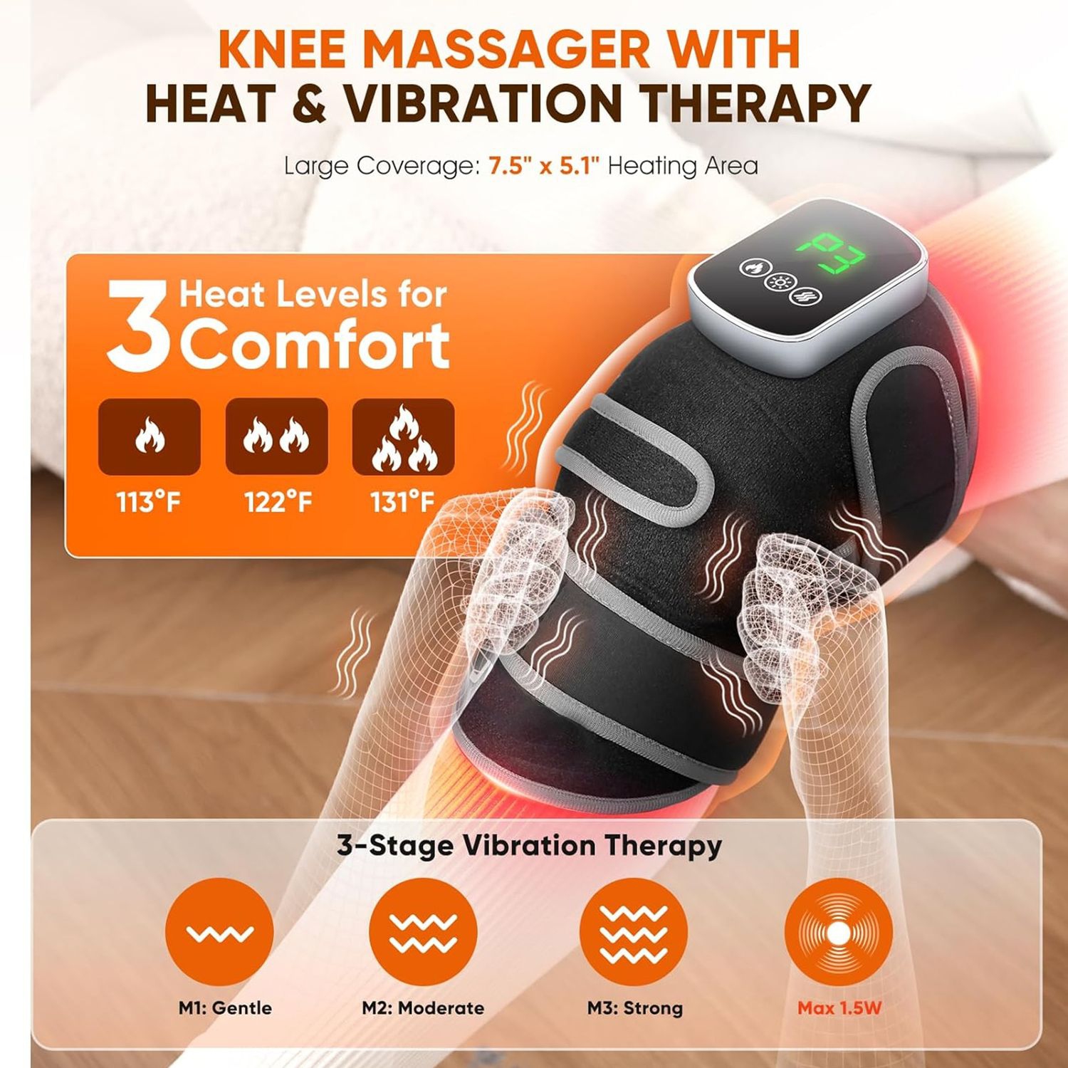 Knee Massager with Heating,Red Light Therapy Knee Brace with Vibration,Infrared Light Therapy Knee Brace for Women & Men Muscle Relaxation Joint Care