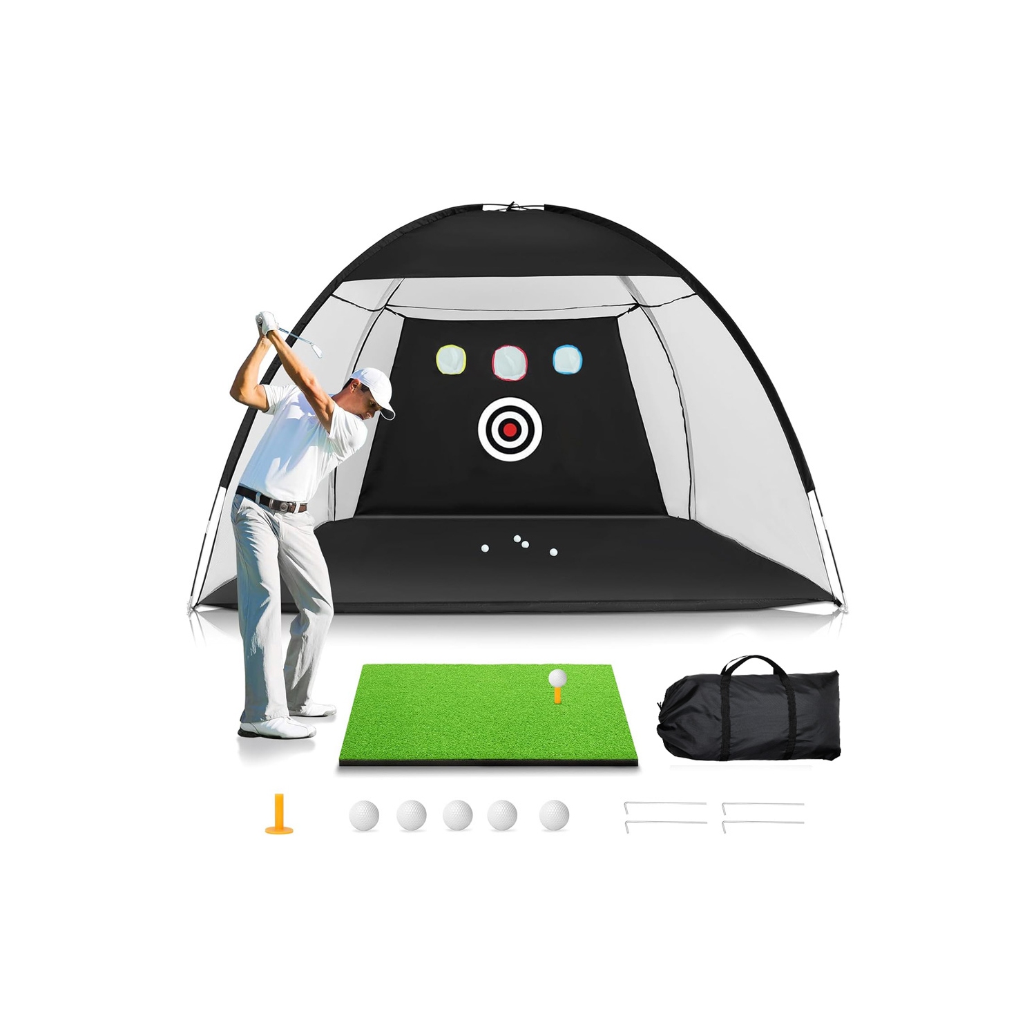 axGear Golf Practice Hitting Net Ball Turf Tee Set for Indoor Backyard Portable 3M 10Ft