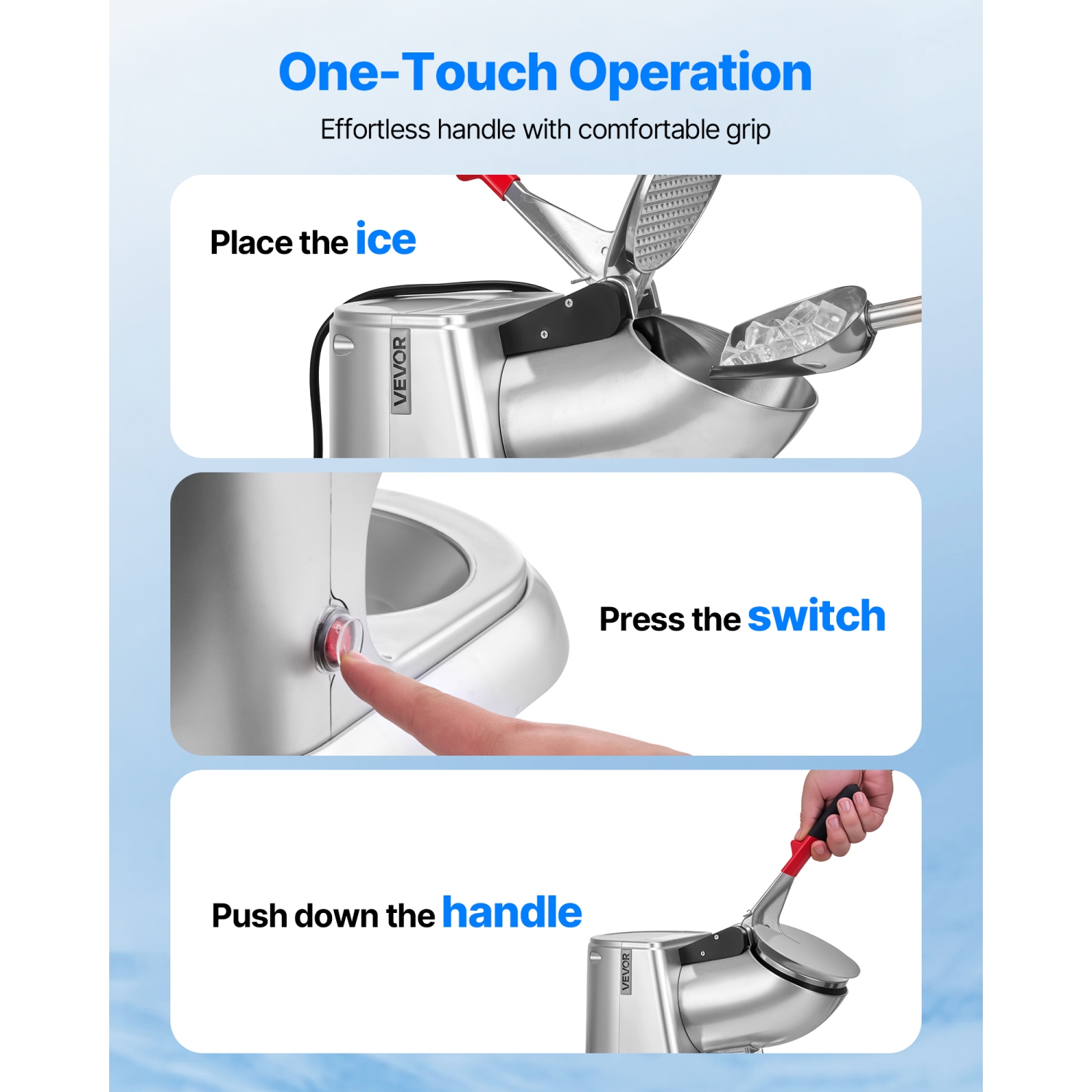 Machine à broyer la glace 2000 tr/min de Veor 300 W, machine électrique à 4 lames 220 lb/h à cornet de glace pilée en acier inoxydable