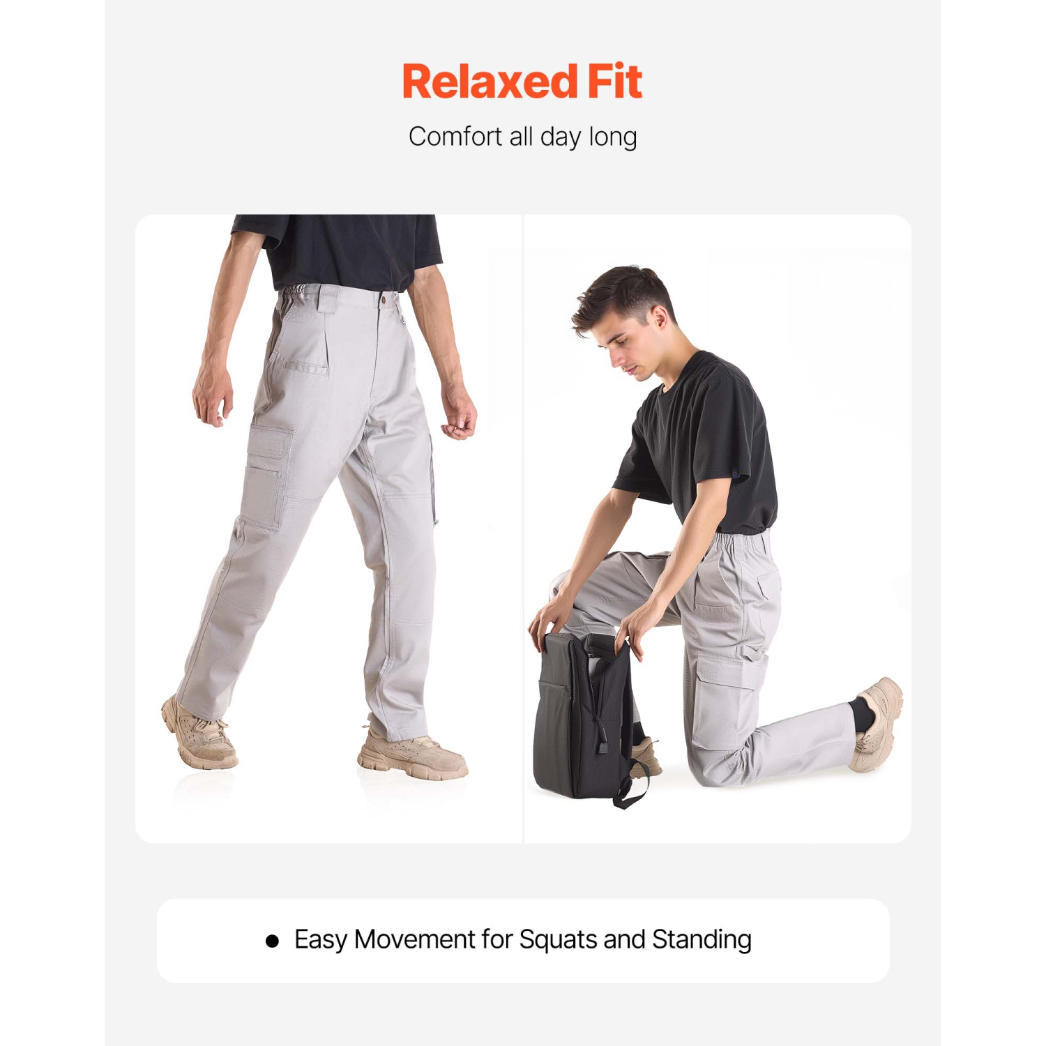 VEVOR FR Pants for Men, 9 oz 100% Cotton, Flame-Resistant Cargo Pants with Multi-Pockets and Elastic Waist, Reinforced Tear-proof Stitching, Ideal