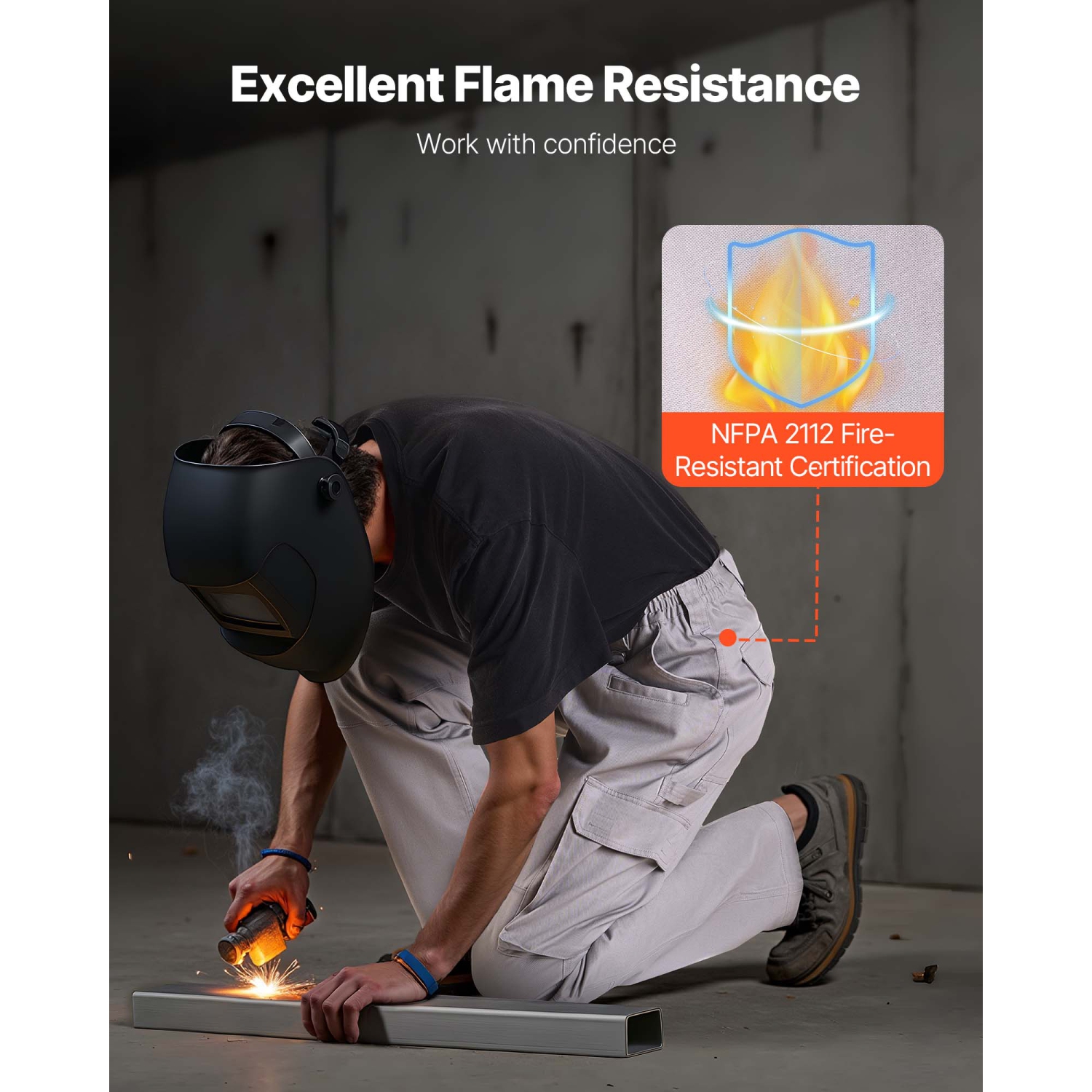 VEVOR FR Pants for Men, 9 oz 100% Cotton, Flame-Resistant Cargo Pants with Multi-Pockets and Elastic Waist, Reinforced Tear-proof Stitching, Ideal