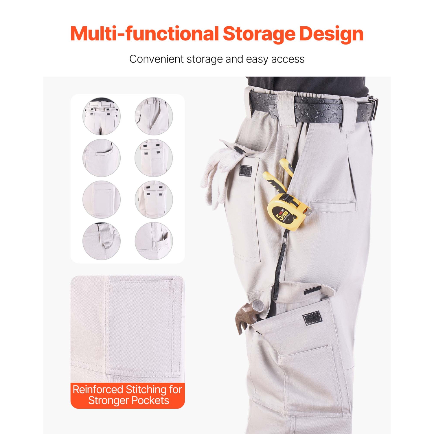 VEVOR FR Pants for Men, 9 oz 100% Cotton, Flame-Resistant Cargo Pants with Multi-Pockets and Elastic Waist, Reinforced Tear-proof Stitching, Ideal