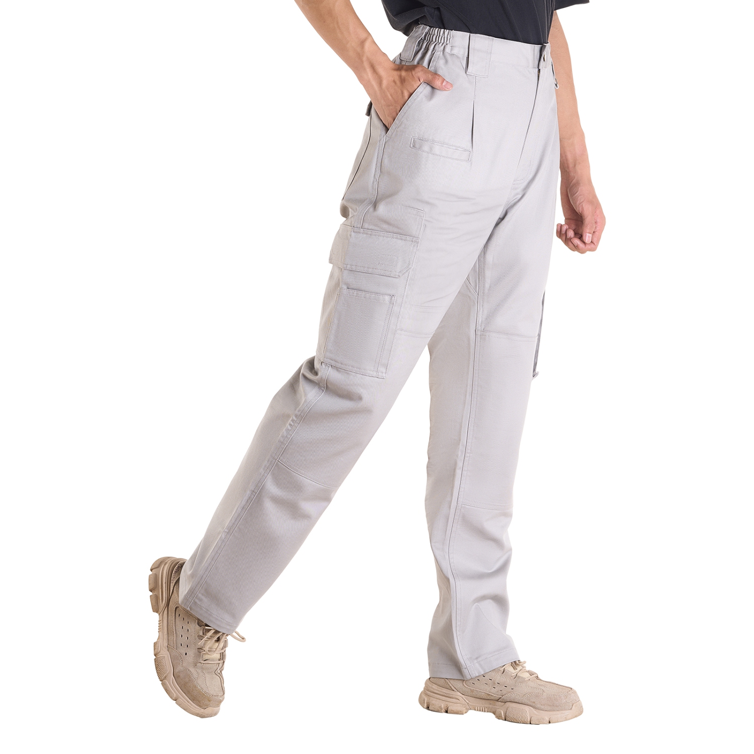 VEVOR FR Pants for Men, 9 oz 100% Cotton, Flame-Resistant Cargo Pants with Multi-Pockets and Elastic Waist, Reinforced Tear-proof Stitching, Ideal