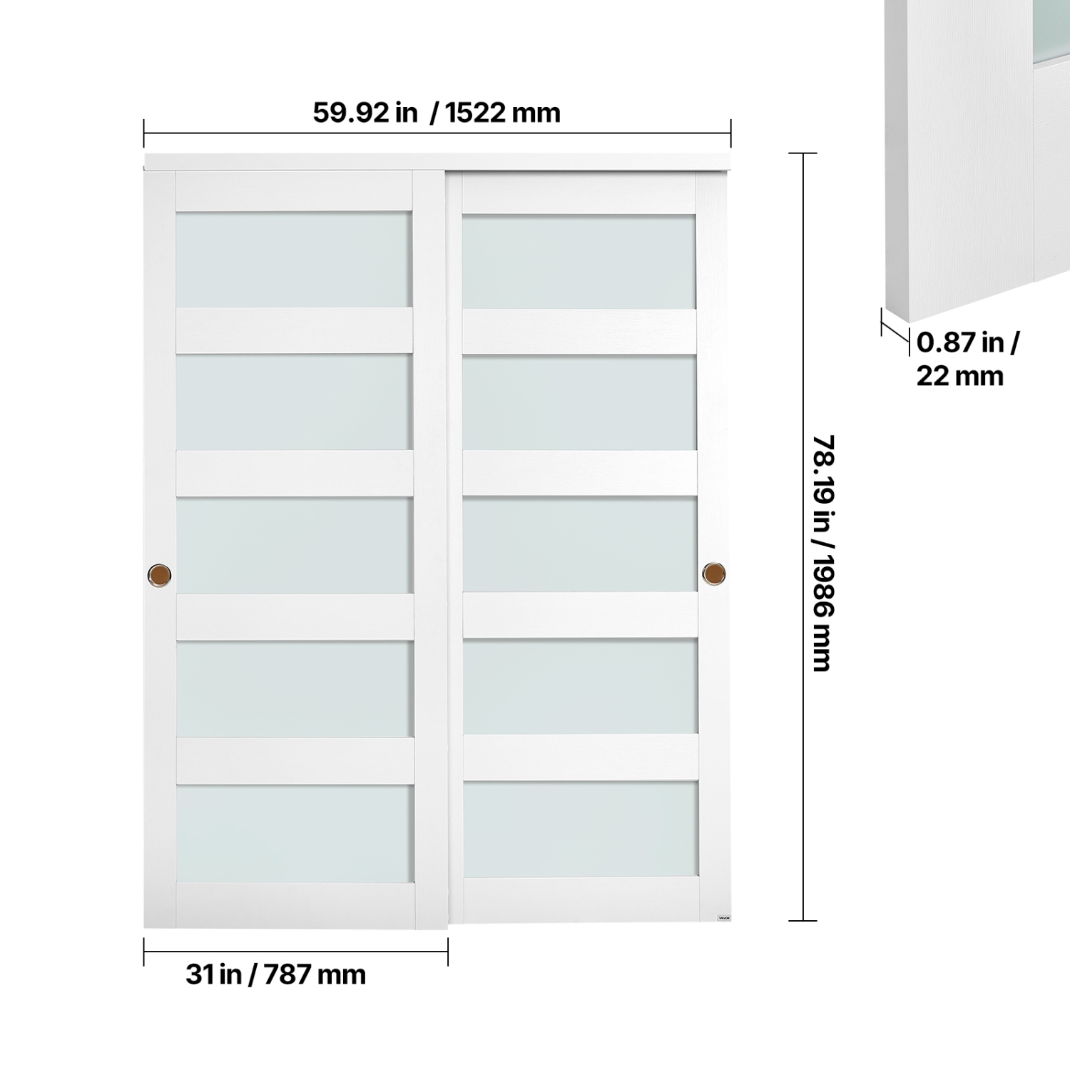 Portes coulissantes pour garde-robe en PVC étanche VEVOR, 60 po x 80 po, 5 portes coulissantes en verre givré avec quincaillerie et guide