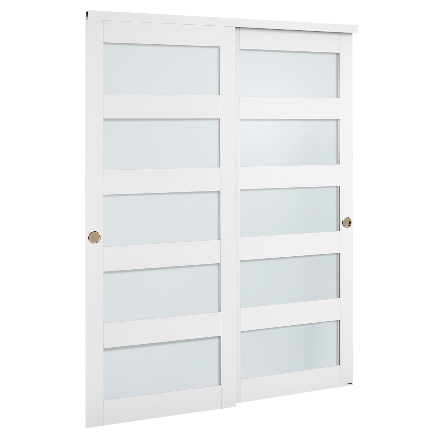 Portes coulissantes pour garde-robe en PVC étanche VEVOR, 60 po x 80 po, 5 portes coulissantes en verre givré avec quincaillerie et guide