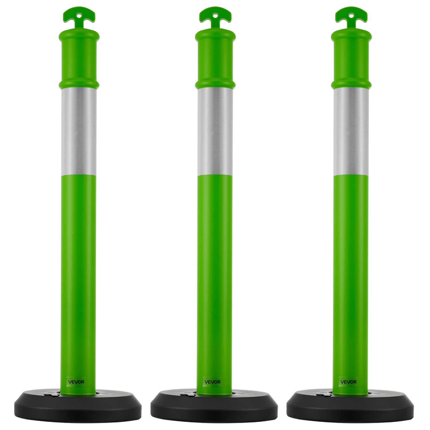 VEVOR 3 Pack Traffic Delineator Posts, 48 inches Traffic Safety Cones with Fillable Base and Reflective Strips, Heavy Duty Delineator Posts for