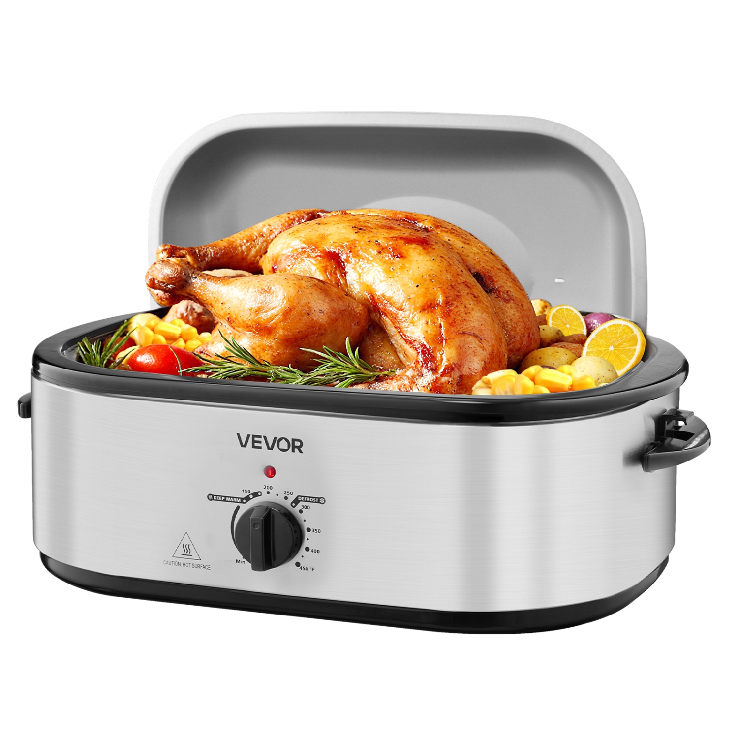 VEVOR Roaster Oven, 22QT Electric Roasting Pan, 150-450℉ Adjustable Temperature Multifunctional Electric Roaster Oven with Self-Basting Lid, Defrost